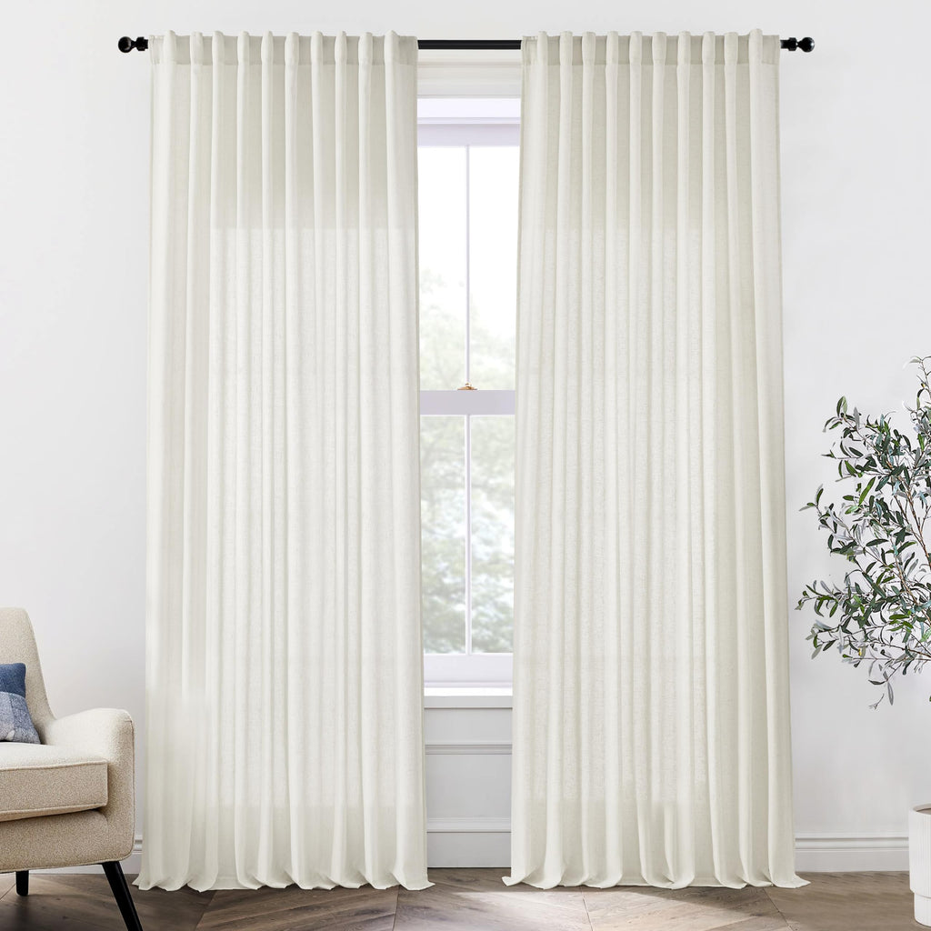 XTMYI 54 Inch Length Sheer Curtains 2 Panels Set for Bathroom,Linen Cotton Semi Privacy Boho Short Curtains for Kitchen Window Bedroom Living Room,40x54 in Long,Cream Ivory Off White