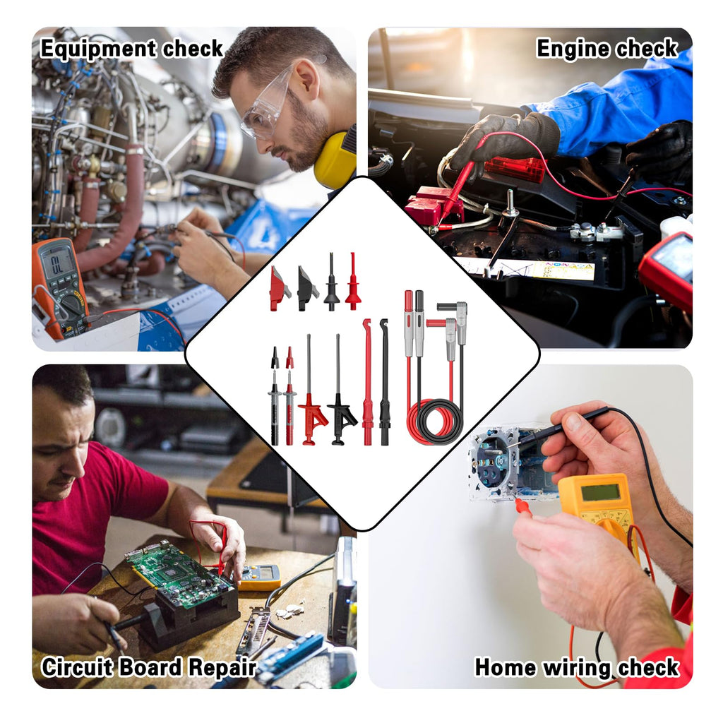 12pc Multimeter Test Leads,Test Leads with Alligator Clips,Test Hook,Banana Plug Leads,Telescopic Testing Hook,Suitable for Fluke, Kaiweets, Innova Multimeter, Voltmeter, Clamp Meter