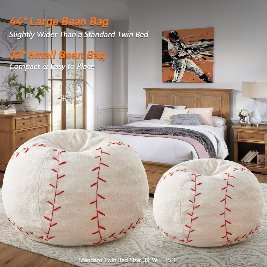 Sports Baseball Bean Bag Chair - Luxurious Bean Bag Chairs for Kids Teens Adults - Floor Sofa Couch with Filler - Plush BeanBag Furniture for Living Room Bedroom College Dorm - 32 Inch