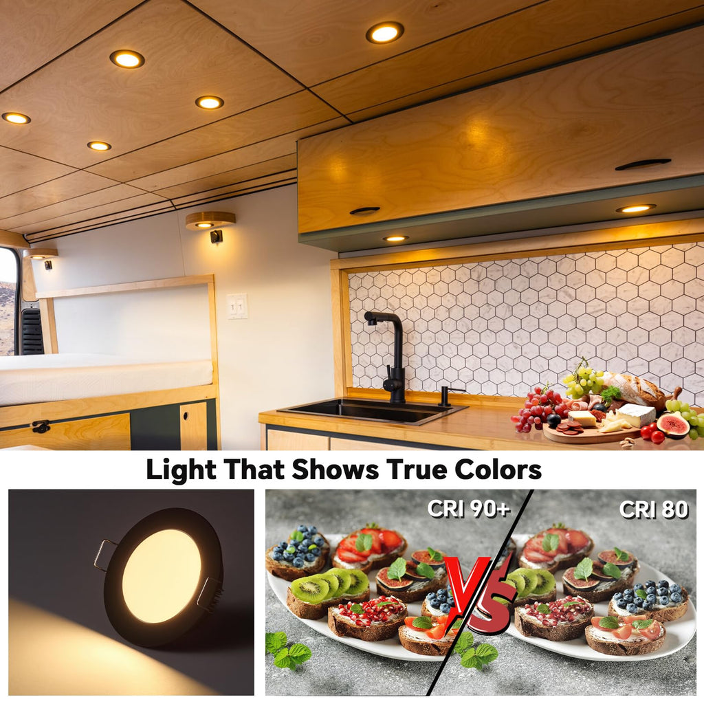acegoo RV 2.75" Recessed LED Ceiling Light 12V Ultra-Thin Puck Light, Dimmable RV Lights Interior for Camper Van Truck Motorhome Boat Sailboat Roof Under Cabinet Lighting, 6 Pack (White,Cool White)