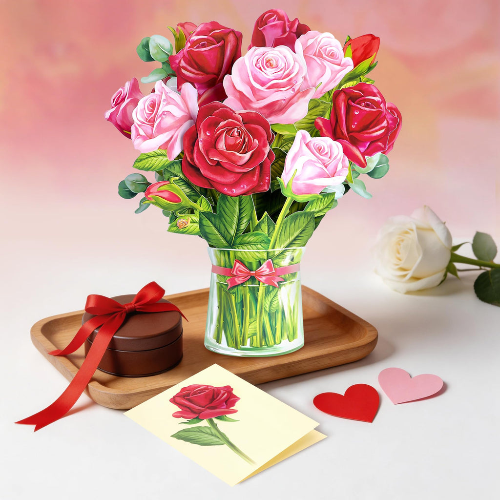 Airpark 3D Pop Up Paper Flowers Bouquet Card 12’‘ with Note & Envelope, Birthday Gifts, Get Well, Thank You, Greeting Cards for Women Mom Wife Friends, Daisies and Butterflies