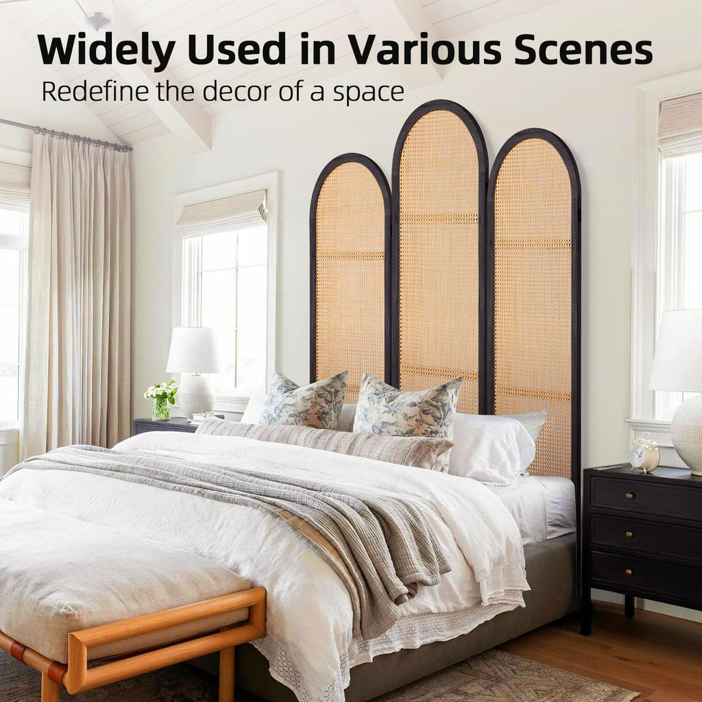 Hand-Woven Rattan Room Divider 3 Panels, 5.9 Ft Tall Wood Room Divider Panel, Partition Screen Divider Wall, Folding Privacy Screen, Wall Divider for Room Separation Home Office - Black