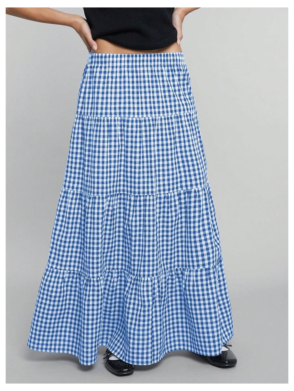 MakeMeChic Women's Plaid Maxi Skirts A Line Ruffle Tiered Layer Y2K Flowy Casual Long Skirts