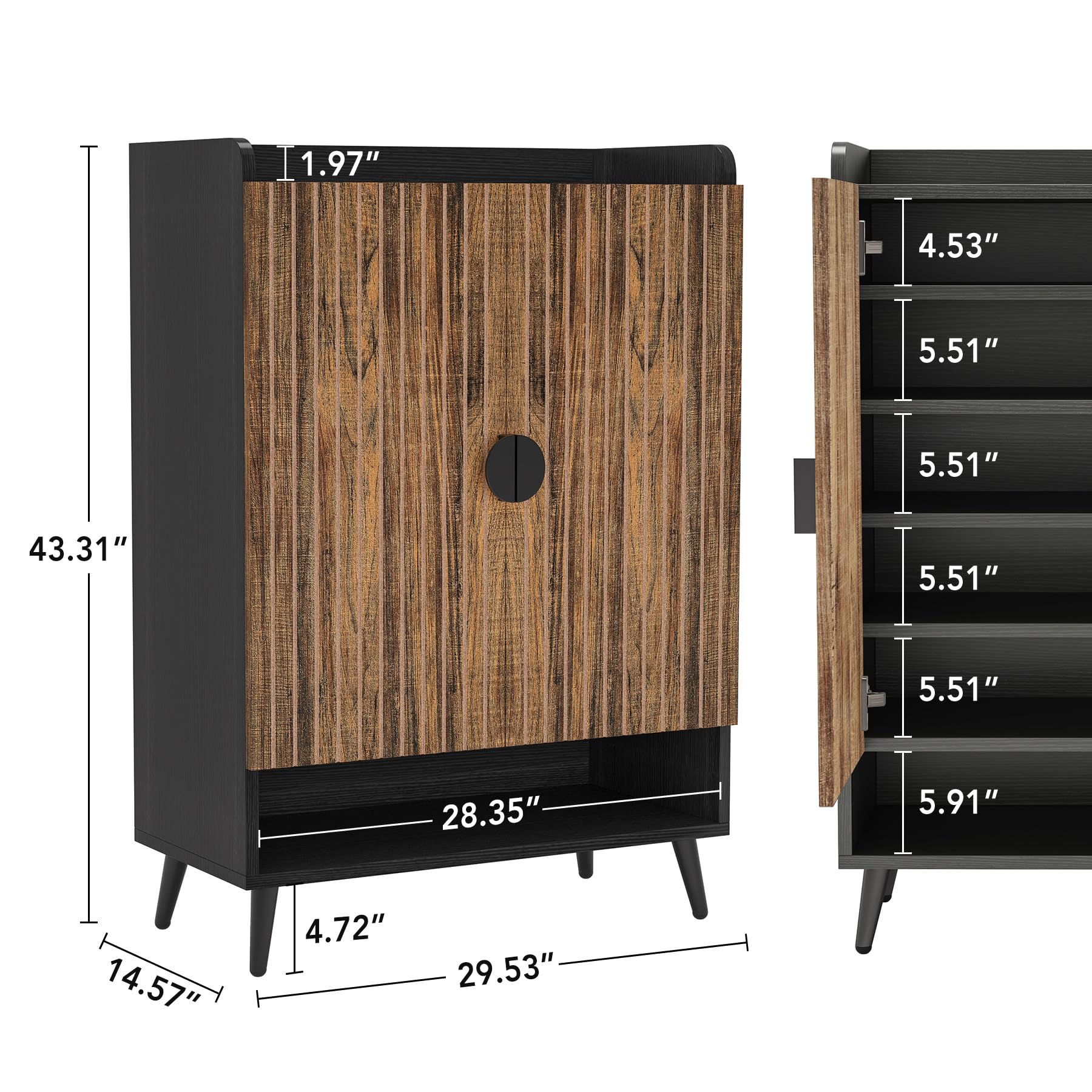 Tribesigns Shoe Cabinet with Doors, 7-Tier Shoe Storage Cabinet with Adjustable Shelves, Wooden Shoes Rack Shoe Storage Organizer for Entryway, Hallway, Closet, Living Room, Black