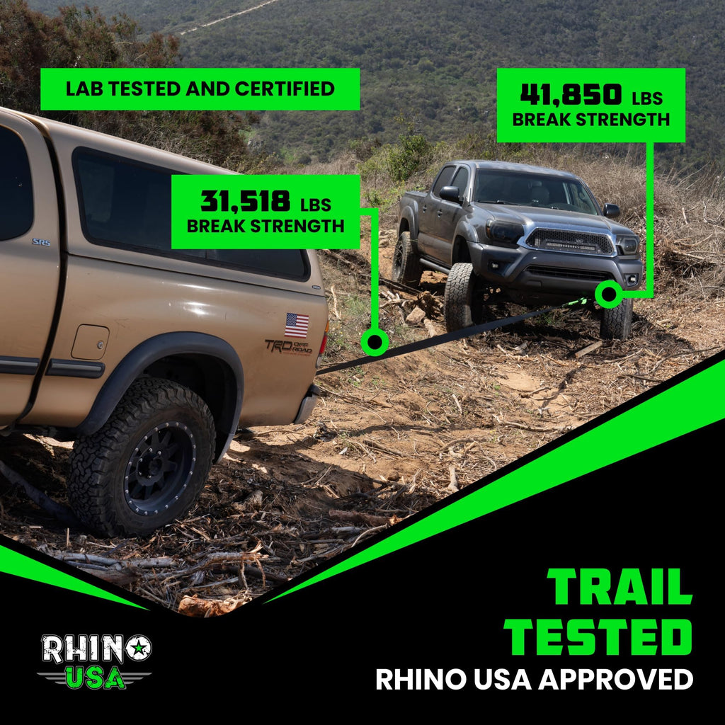 Rhino USA Heavy-Duty Recovery Gear Combos Off-Road Truck Vehicle Recovery, Best Offroad Towing Accessories - Backed for Life (20' Strap + Hitch)