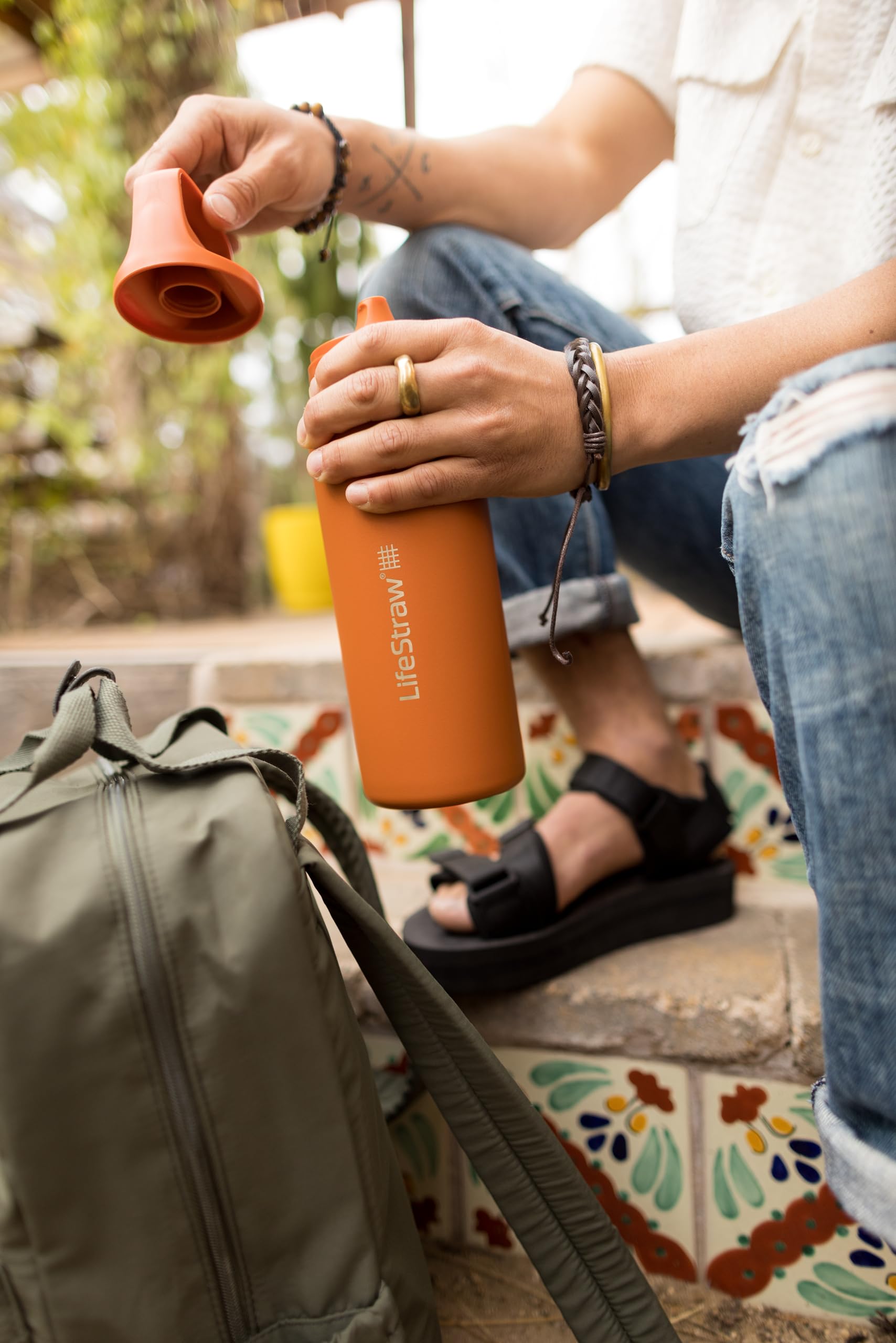 LifeStraw Go Series — Water Bottle Stainless Steel Bottle, 18oz, Aegan Sea, Removes Bacteria, Parasites, Microplastics, Improves Taste