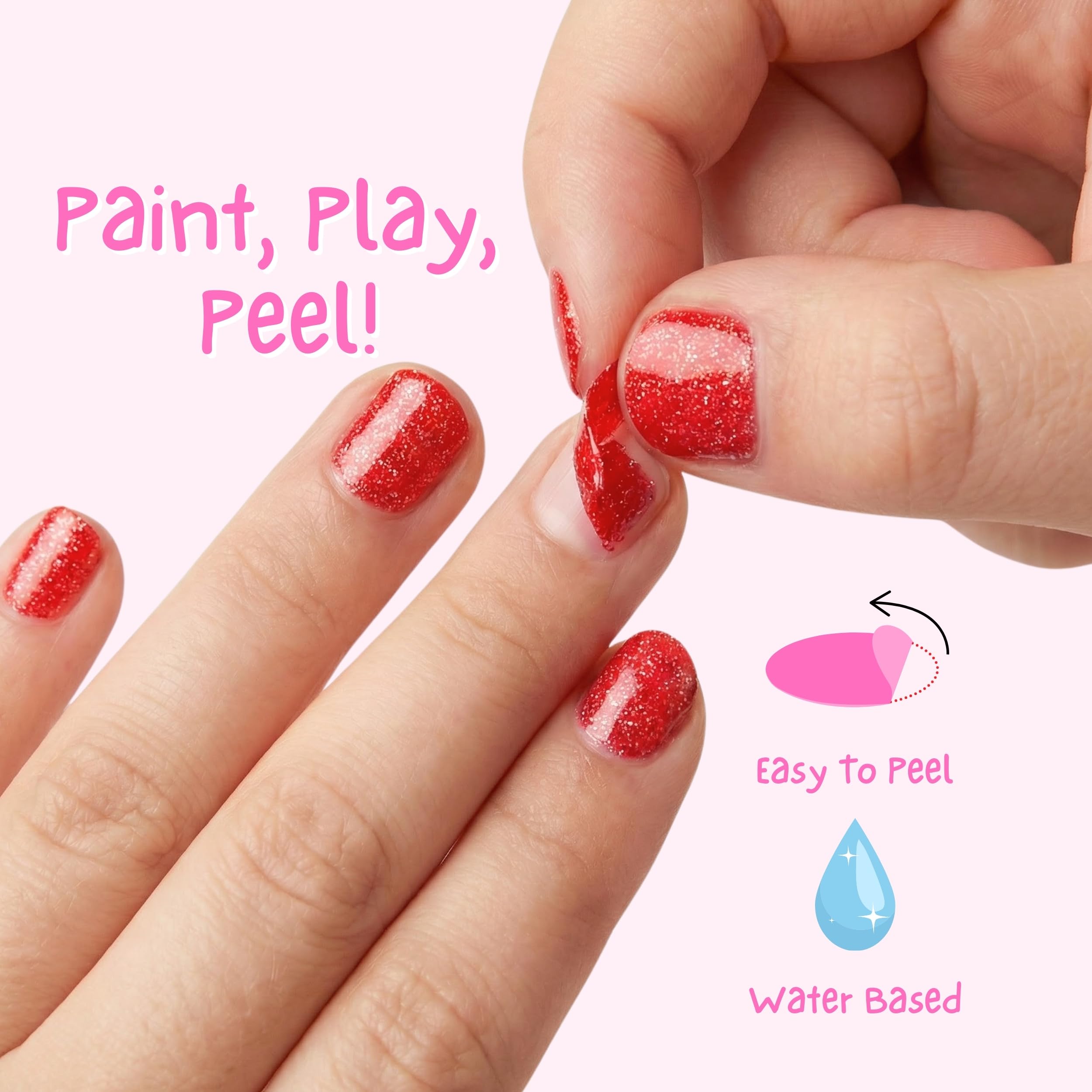 MISS NELLA ABRACADABRA – Safe Special sparkly pink Nail Polish for Kids, Non-Toxic & Odor Free Formula for Children and Toddlers, Natural Water Based for Easy Peel Off (Abracadabra)
