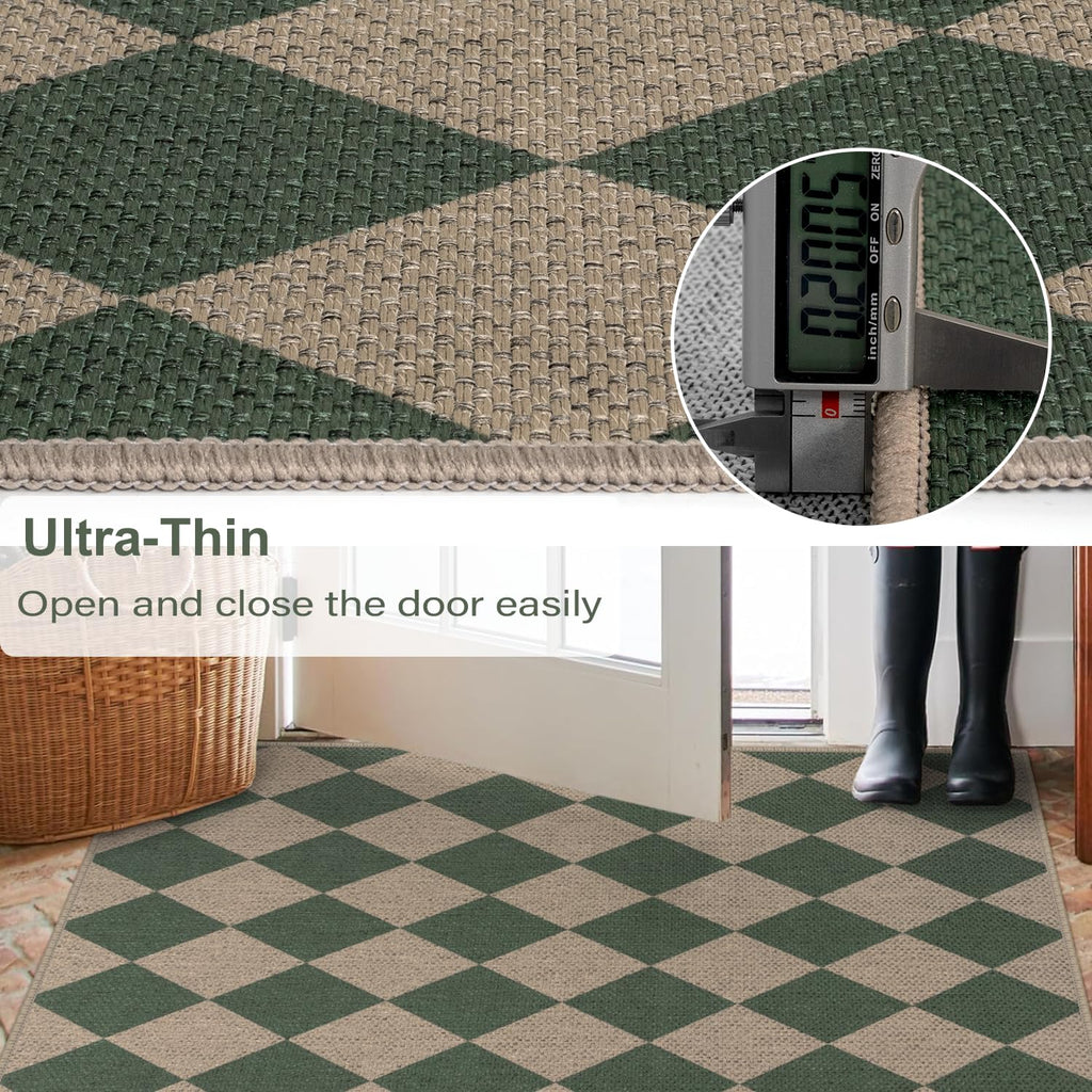 Rugalia Easy Jute Checkered Entryway Rug, 2x3 Black Modern Indoor Outdoor Doormat, Washable Non-Slip Neutral Small Kitchen Rug Farmhouse Diamond Throw Rugs for Entrance Bedroom Bathroom
