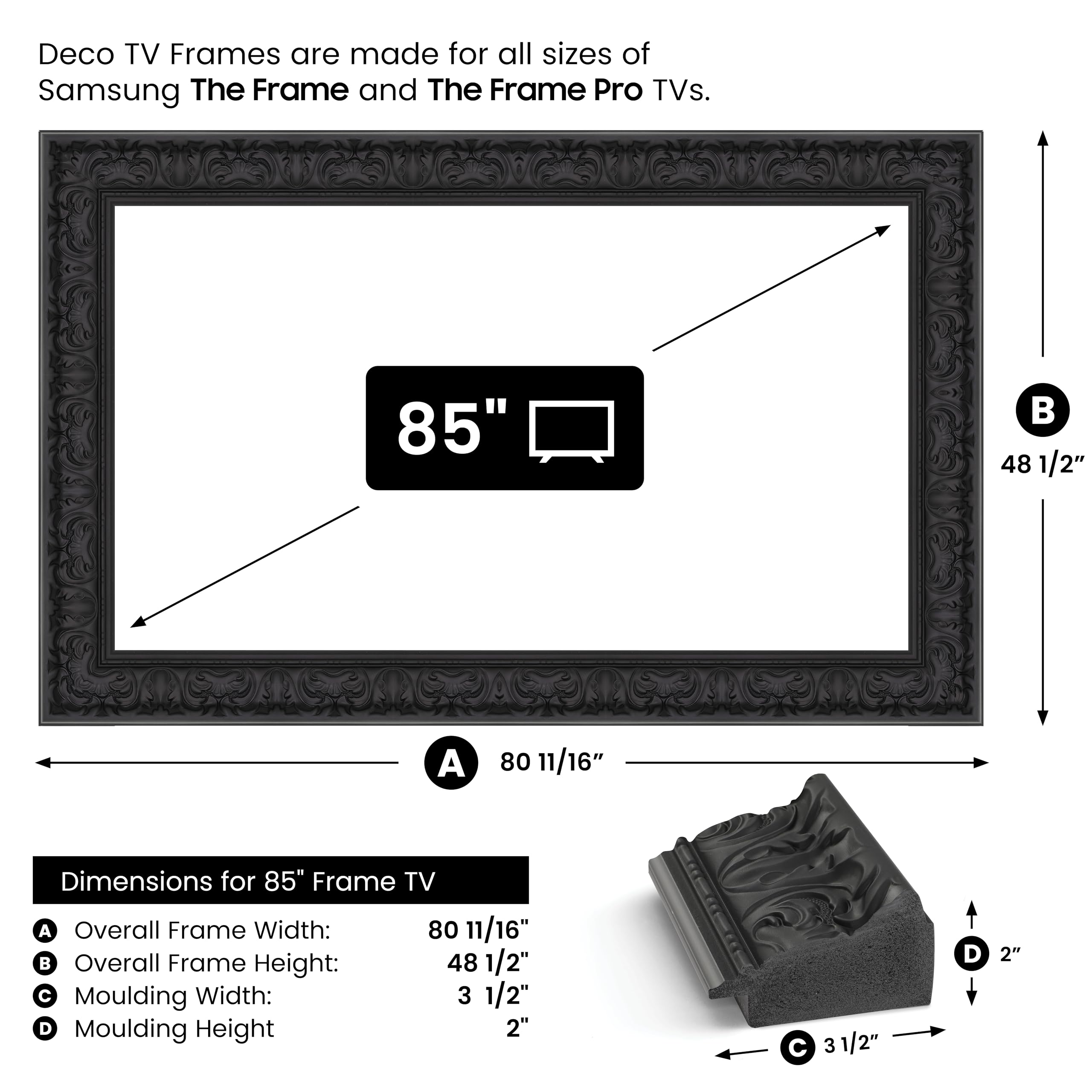 Tuscan Matte Black 32" Premiere Deco TV Frame - Compatible ONLY with Samsung The Frame TVs (Fits 2021-2026, LS03A, LS03B, LS03C, LS03D, LS03FA)
