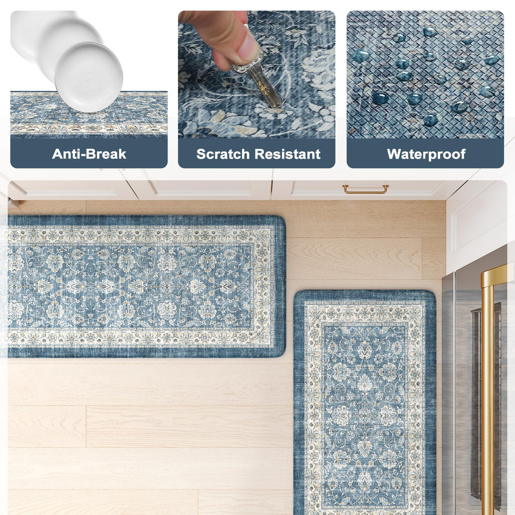 KIMODE Anti Fatigue Kitchen Mats 17"x47"+17"x29", Farmhouse Kitchen Rugs Sets of 2, Cushioned Non Skid Kitchen Mats for Floor, Comfort Kitchen Floor Mats for Sink Laundry Desk Black