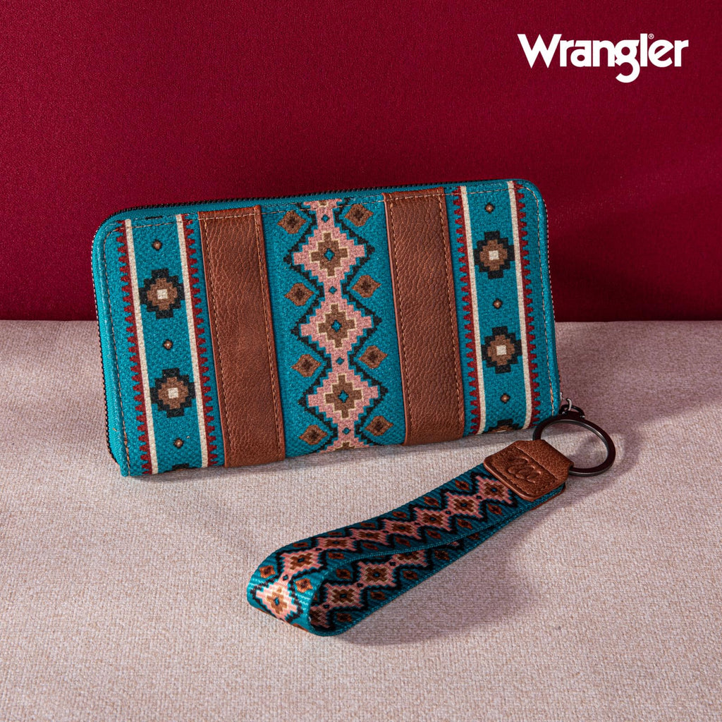 Wrangler Wallet Purse for Women Western Aztec Clutch Wristlet Wallet with Credit Card Holder