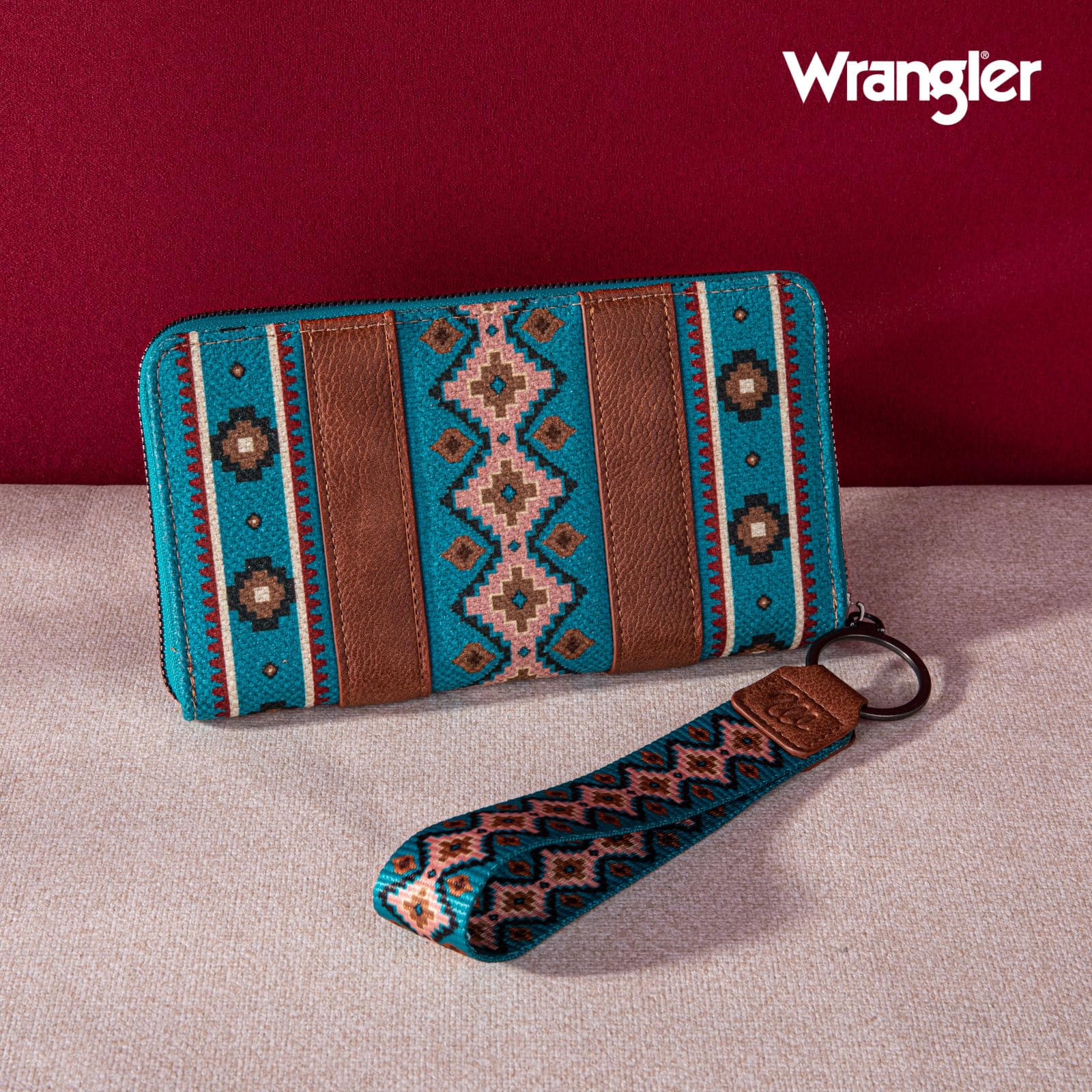 Wrangler Wallet Purse for Women Western Aztec Clutch Wristlet Wallet with Credit Card Holder