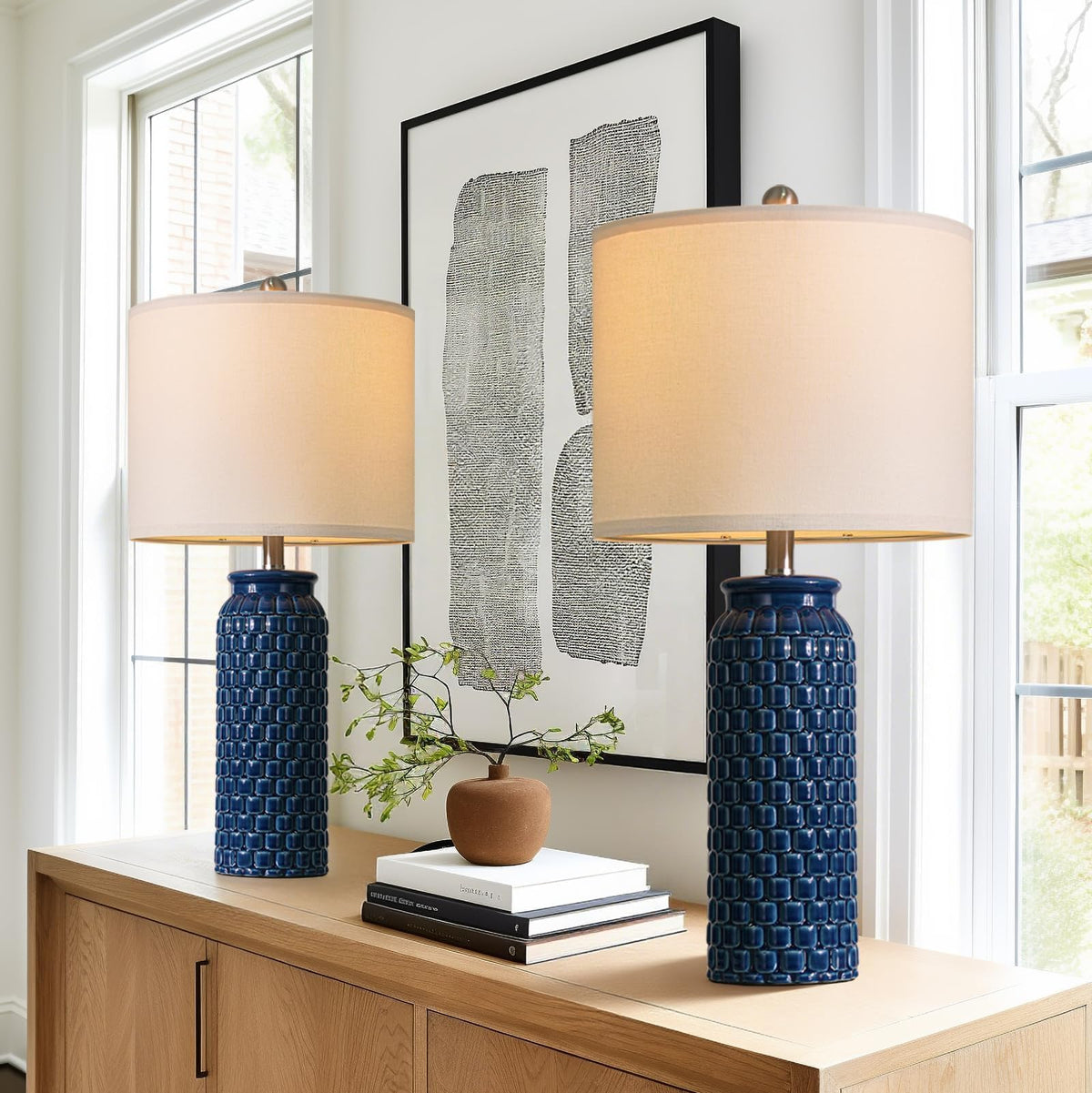 USumkky 20.5" Gold Modern Ceramic Bedside Lamp Set of 2 for Bedroom Decor Farmhouse Table Lamp for Living Room Office Dorm