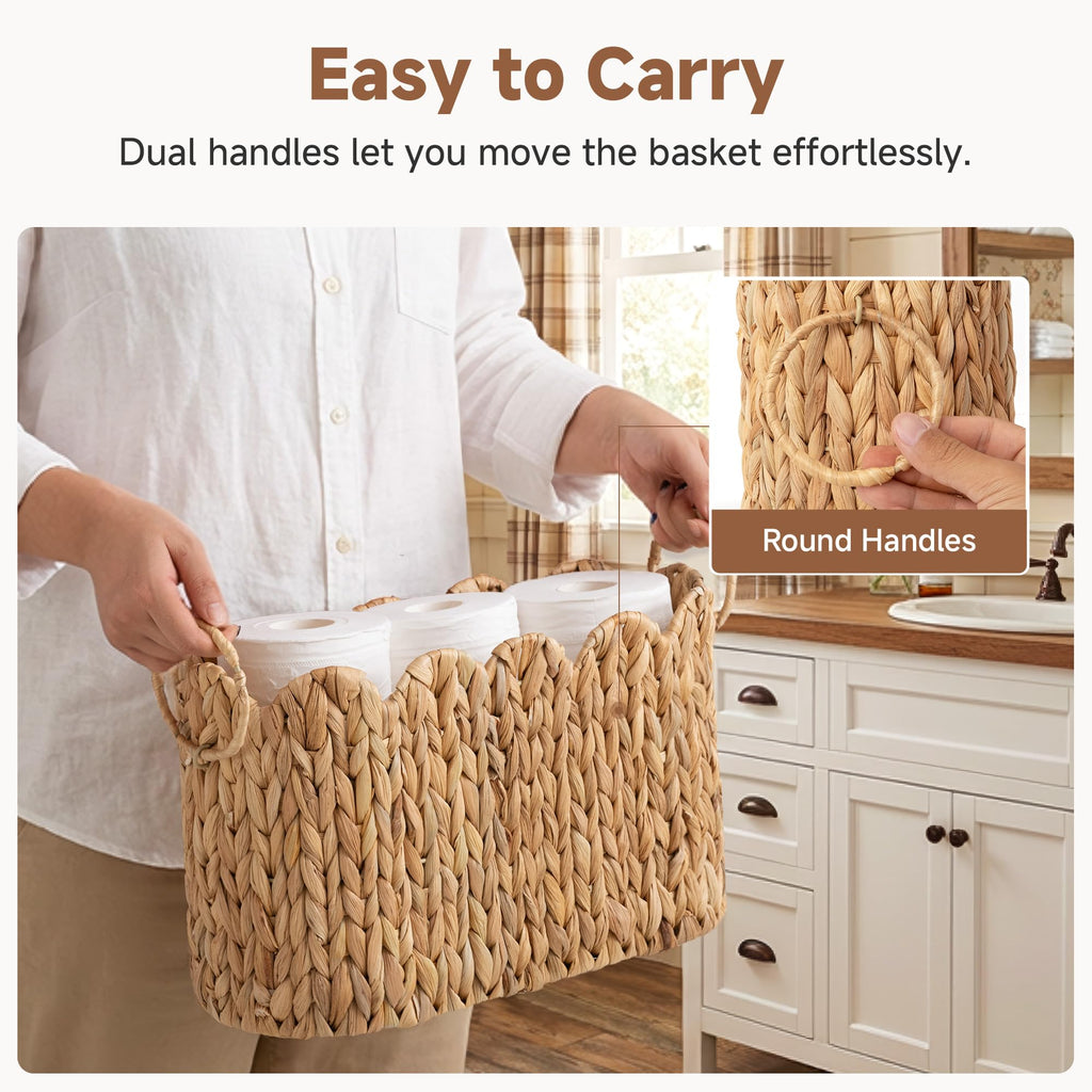 StorageWorks Bathroom Toilet Paper Storage Holder with Lid, Wicker Toilet Paper Basket for 6 Regular Rolls, Slim Basket Organizer with Handles, Water Hyacinth Storage Baskets for Bathroom, Brown