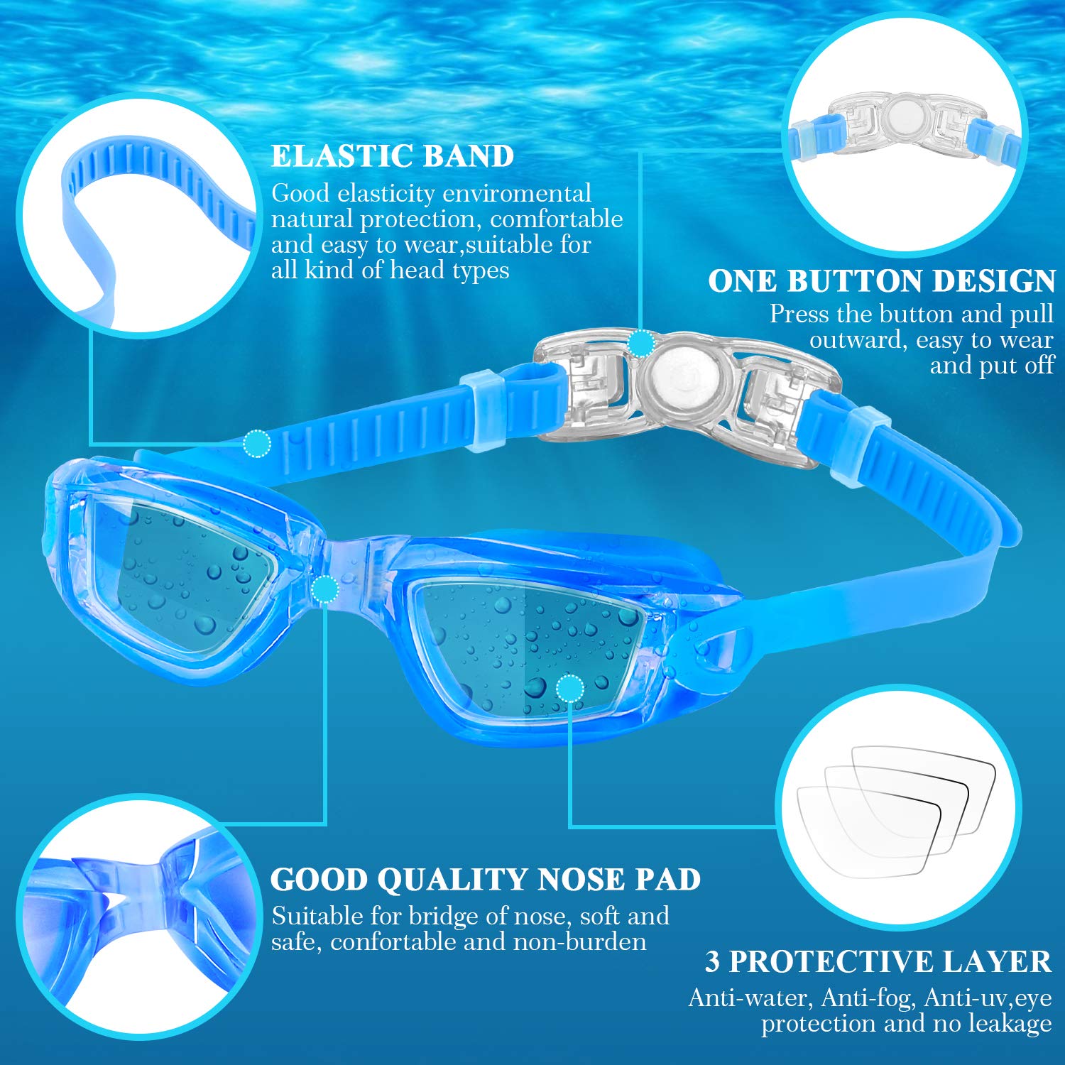 COOLOO Kids Swim Goggles, 2 Packs Swimming Goggles for Kids Girls Boys and Child Age 4-16