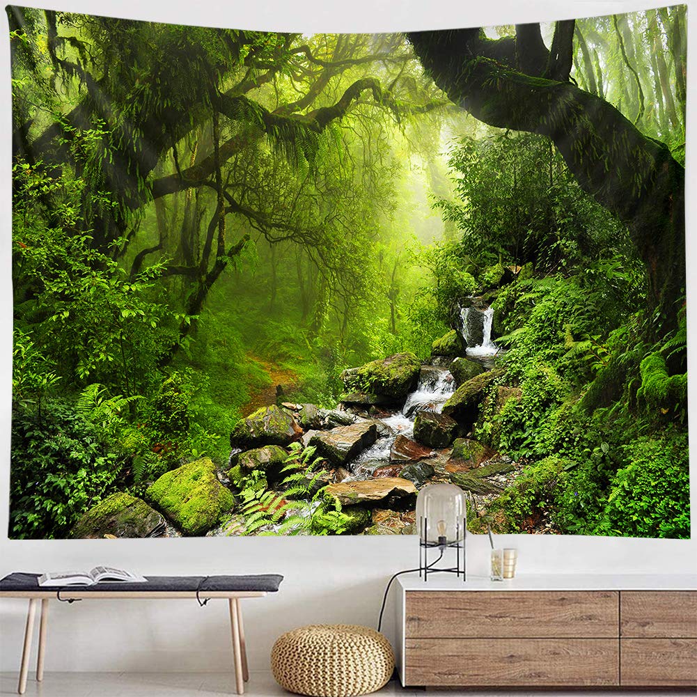 Llamazing Forest Landscape Home Decor - Living Room & Bedroom Magic Tapestry (Sunlight&Creek, 60''L51''W)