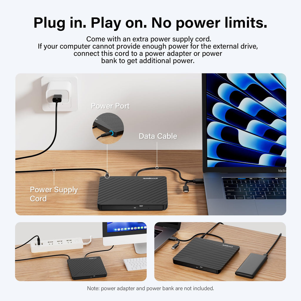 Amicool External USB-C USB 3.0 CD/DVD Drive Burner +/-RW, Ultra-Slim Portable DVD Player Writer Reader for Mac iMac MacBook, Windows 11/10/8 Linux, Laptop Desktop PC Computer Optical Drive