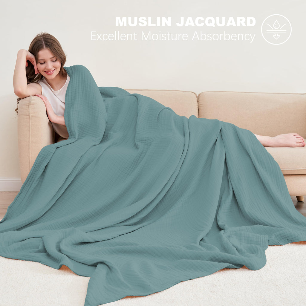 Cosy Family 4 Layer Muslin Bed Blanket - Breathable and Lightweight Gauze Boho Blanket for Spring, Soft 100% Cotton Muslin Blanket, Brown, 55x80 Inches