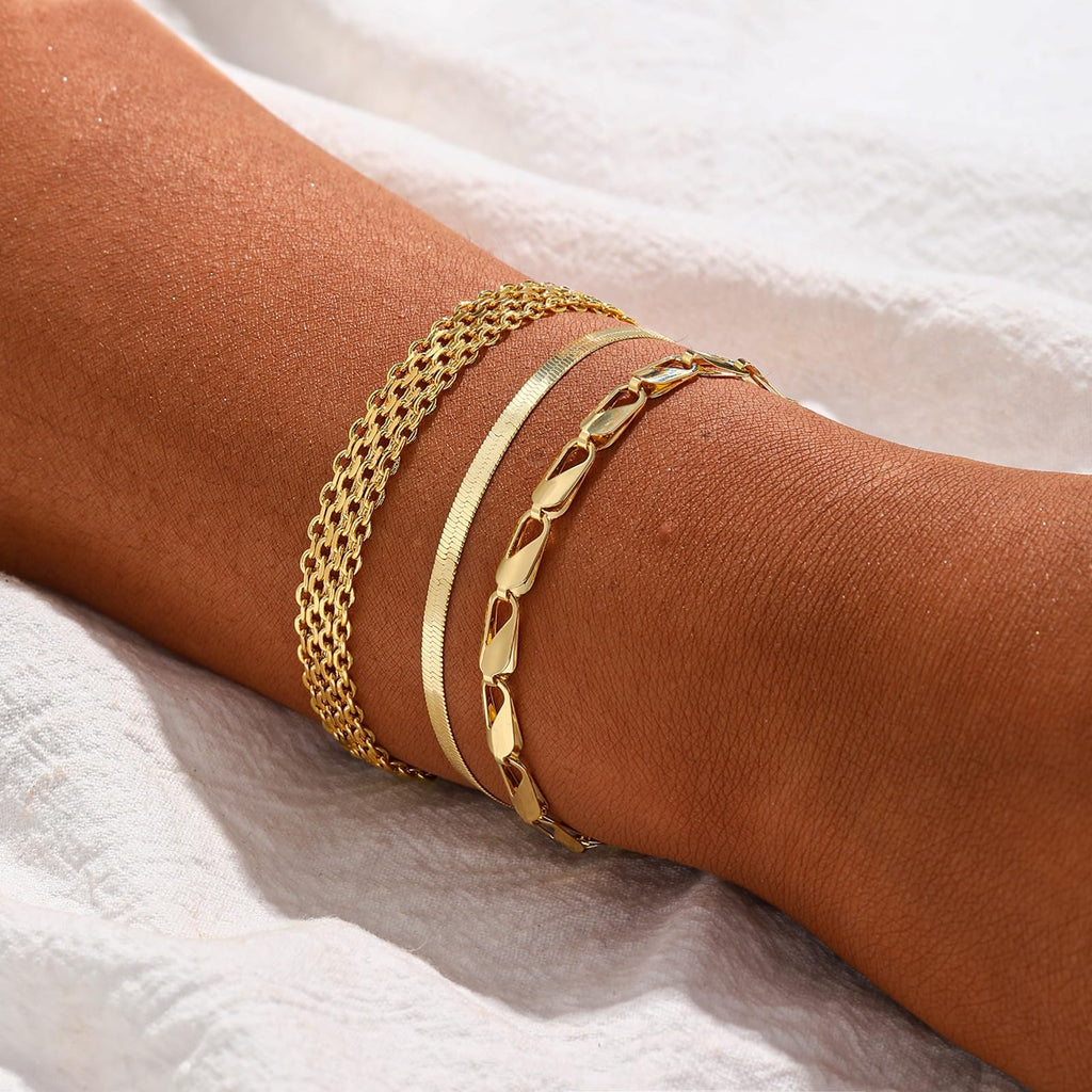 Coshilta Gold Bracelets for women 14K Gold Bangle Bracelet Stack - Adjustable Waterproof Trendy Bracelets Gold Filled Stacks Bangles Link Chain Gold Bracelet Non Tarnish for Women Jewelry Gifts
