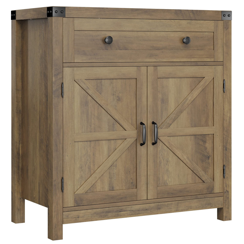 HOSTACK Coffee Bar Cabinet, Kitchen Storage Cabinet, Modern Farmhouse Buffet Sideboard with Drawer and Adjustable Shelf, Barn Door Accent Cabinets for Kitchen, Dining Room, Entryway, Ash Grey