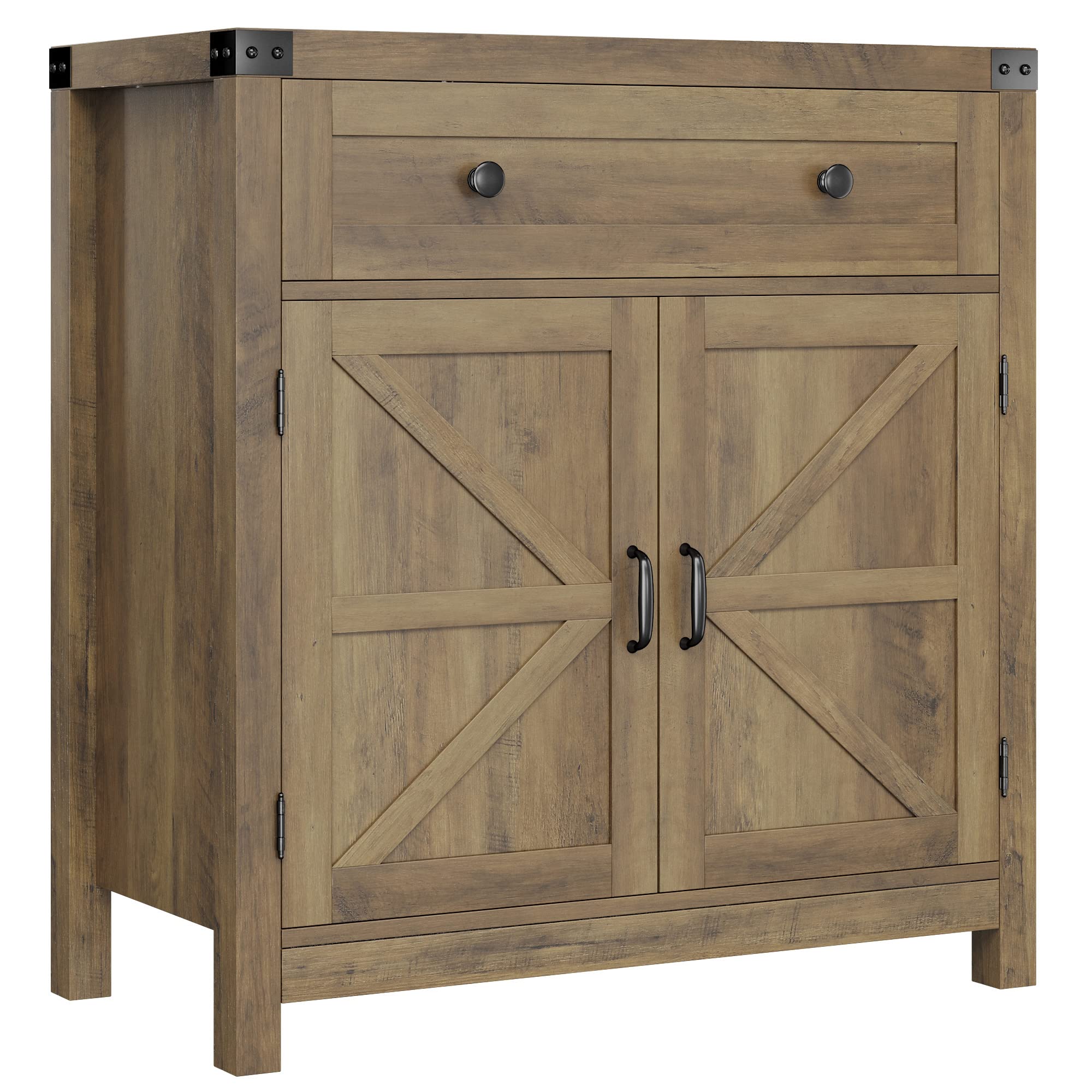 HOSTACK Coffee Bar Cabinet, Kitchen Storage Cabinet, Modern Farmhouse Buffet Sideboard with Drawer and Adjustable Shelf, Barn Door Accent Cabinets for Kitchen, Dining Room, Entryway, Ash Grey