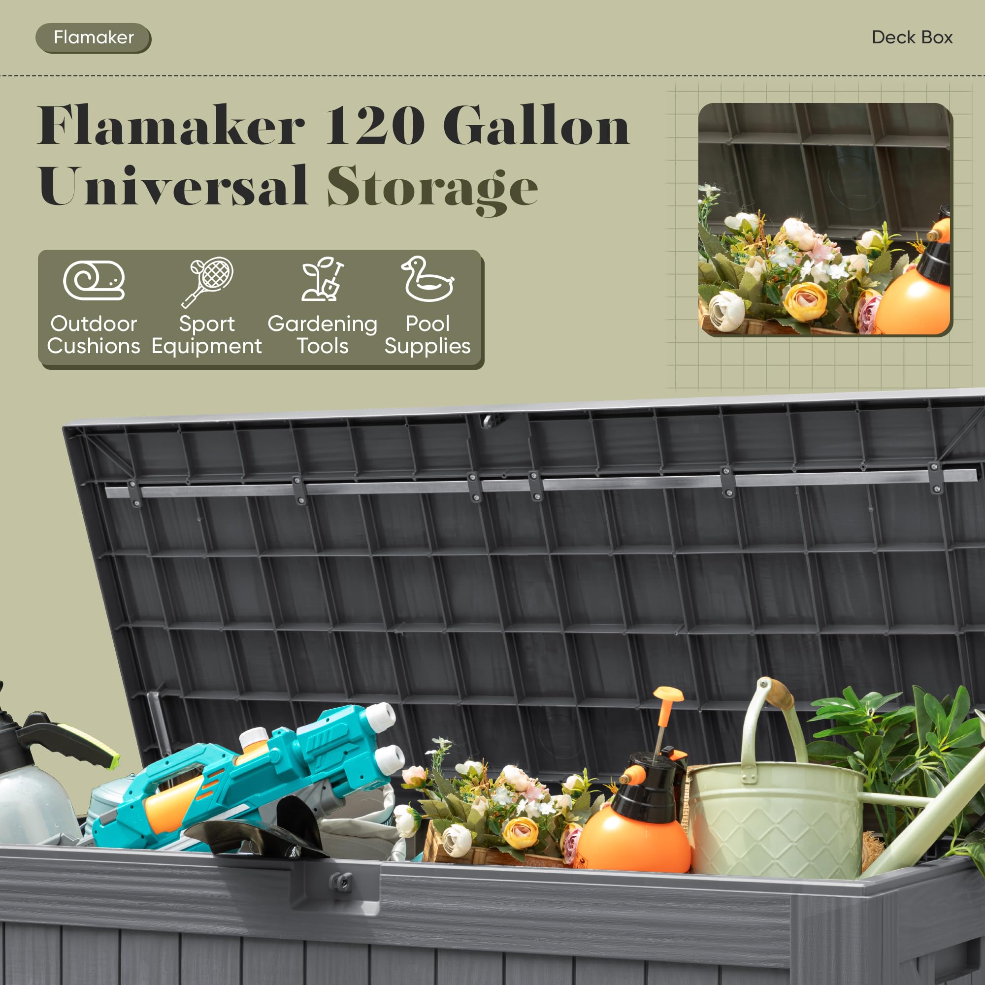Flamaker Deck Box 30 Gallon, Waterproof Resin Small Storage Box with Lid, Outdoor Patio Furniture Cushion Garden Tool Organizer, Lockable Package Delivery Box for Porch Balcony (Black)