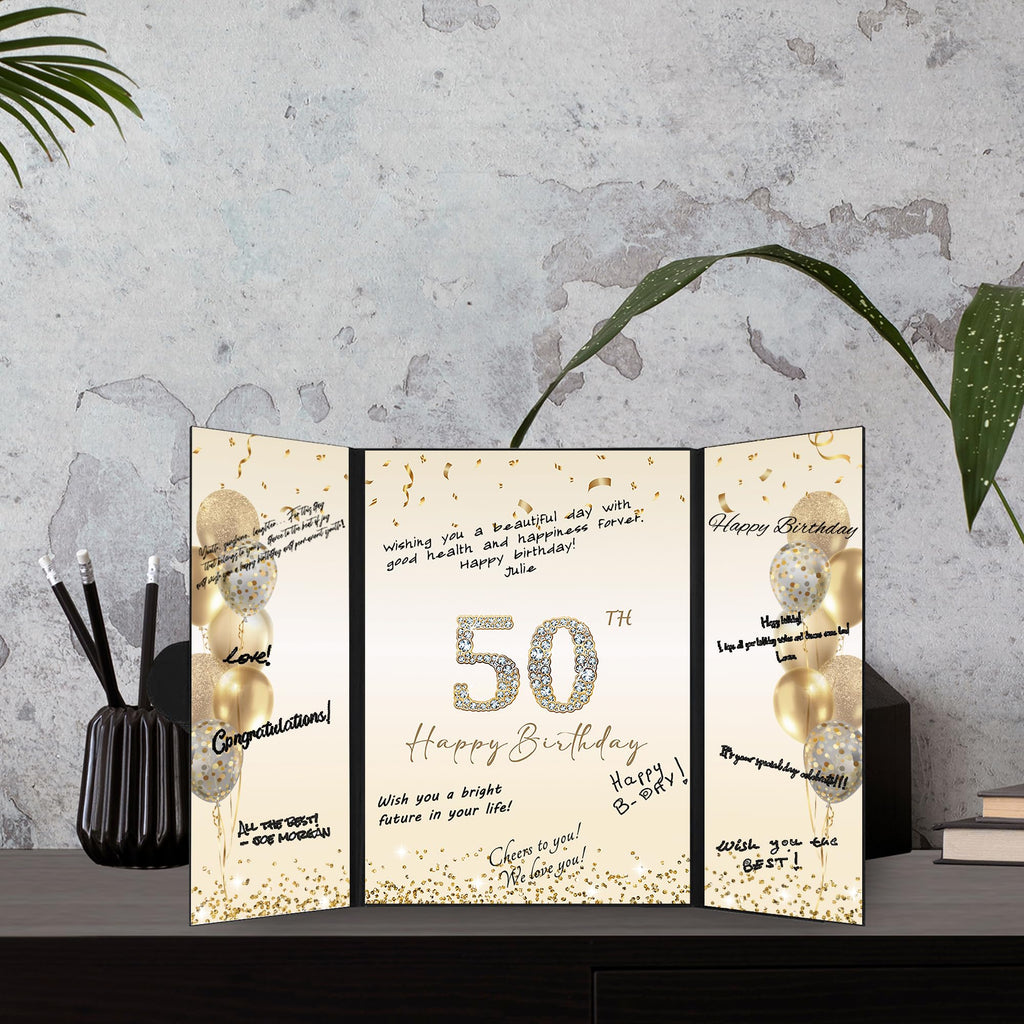 DARUNAXY Rose Gold 50th Birthday Party Decorations for Women, Happy 50th Birthday Alternative Signature Guest Book Black Pink 50 Birthday Signing Card Board Party Supplies Cheers to 50 Years Old Gift
