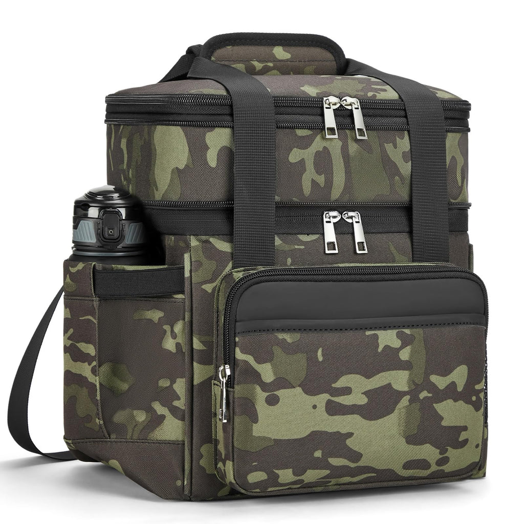 holuxer Insulated Lunch Bag & Lunch Box for Men - Double Deck Reusable Lunch Bag for Women Tote Cooler Bag Leakproof Soft Expandable - Large Lunchbox for Work/Adult/Picnic/Outdoor (Black，15L)