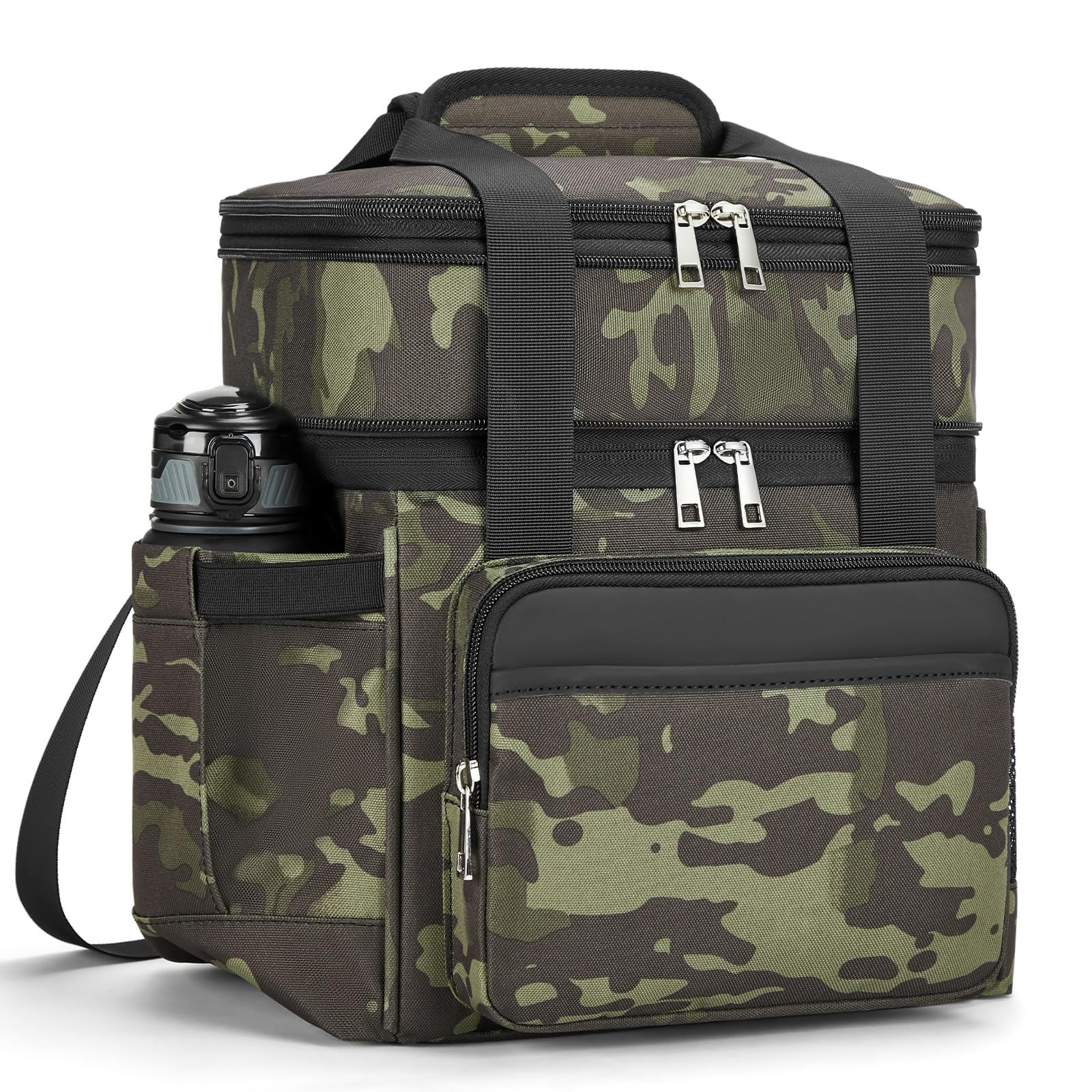 holuxer Insulated Lunch Bag & Lunch Box for Men - Double Deck Reusable Lunch Bag for Women Tote Cooler Bag Leakproof Soft Expandable - Large Lunchbox for Work/Adult/Picnic/Outdoor (Black，15L)