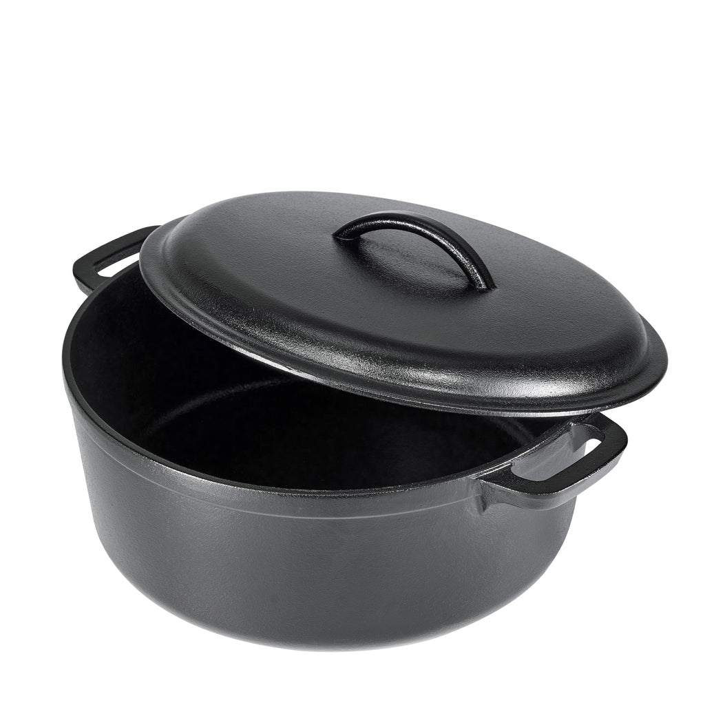 Amazon Basics Pre-Seasoned Cast Iron Mini Dutch Oven Pot with Lid and Dual Handles, Oven Safe, 2-Quart, Round, Black
