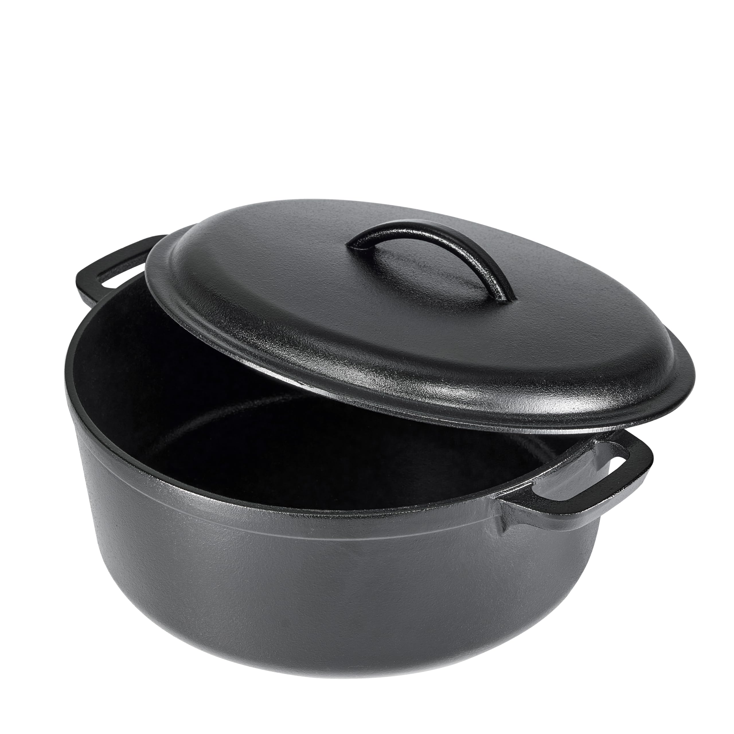 Amazon Basics Pre-Seasoned Cast Iron Mini Dutch Oven Pot with Lid and Dual Handles, Oven Safe, 2-Quart, Round, Black