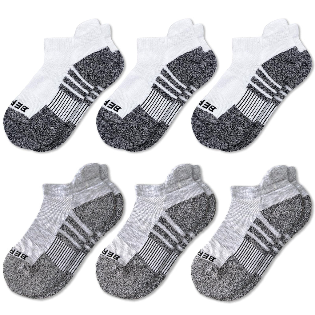 BERING Kids' Athletic Cushion Ankle Socks 6 Pairs Low Cut Heel Tab for Youth Big Boys Girls