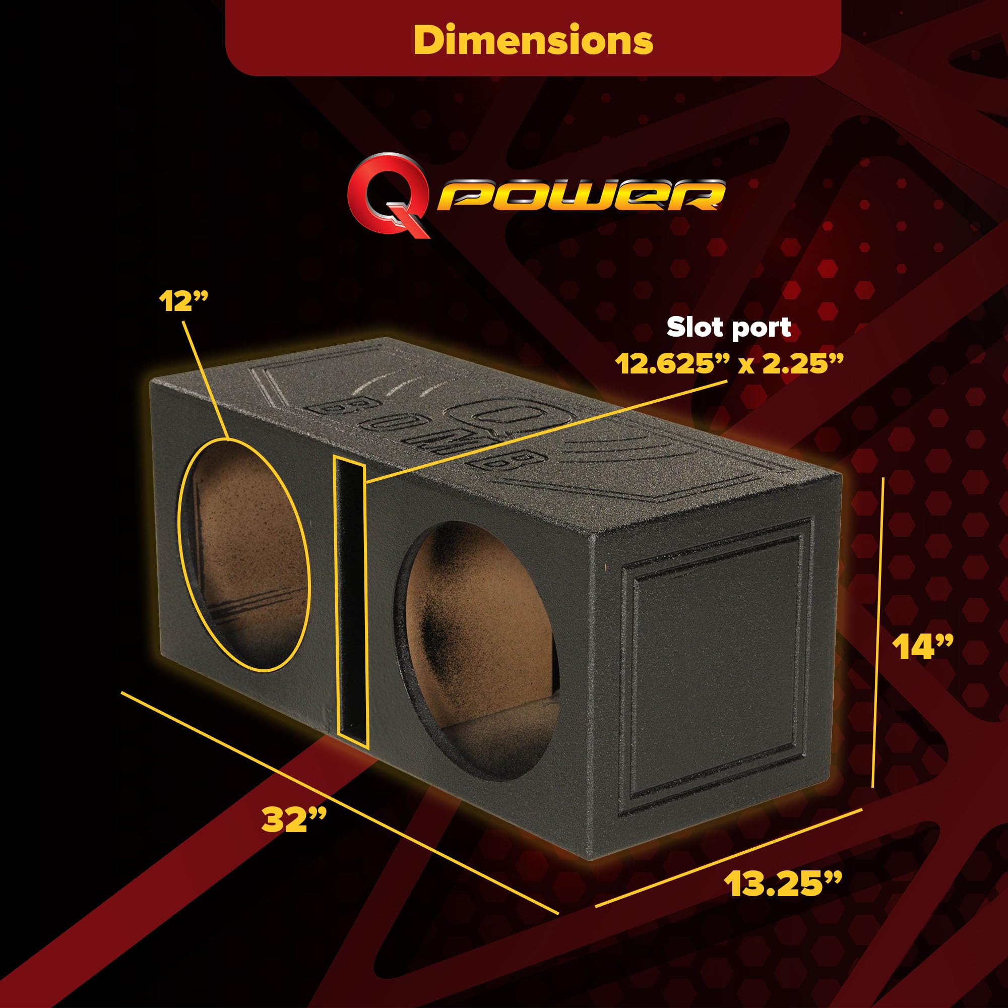 QPower 12 Inch Dual Subwoofer Box, High-Performance Vented Speaker Enclosure, Black - Car Audio and Sound System Accessories - Portable Equipment for Subwoofers