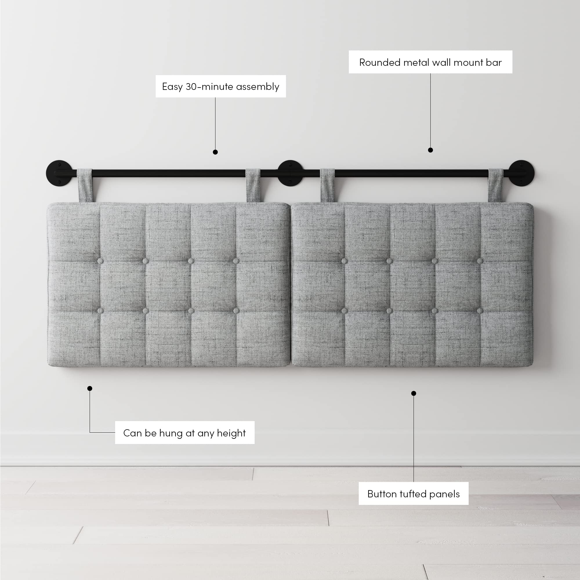 Nathan James Harlow Modern Wall Mount Hanging Headboard, Queen, Brown Faux Leather