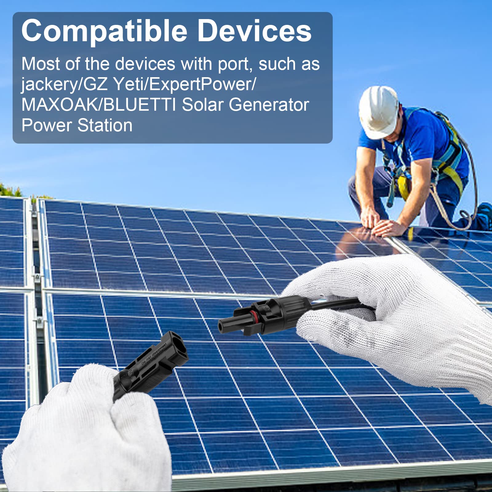 3FT 10AWG Solar Panel Extension Cable with Female and Male Connectors, Solar Cable for Solar Panels, Charge Controllers and Solar Generator (10AWG, 3FT)