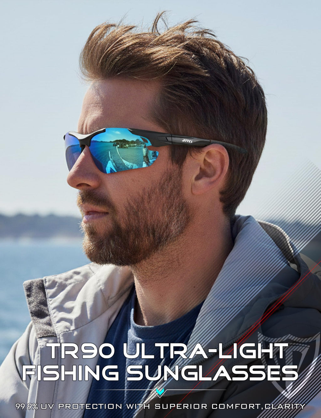 ATTCL 22g Polarized Sunglasses Men Sports: Secure Fit Wrap Around TR90 Frame Ultra-Light UV Protection for Running Fishing