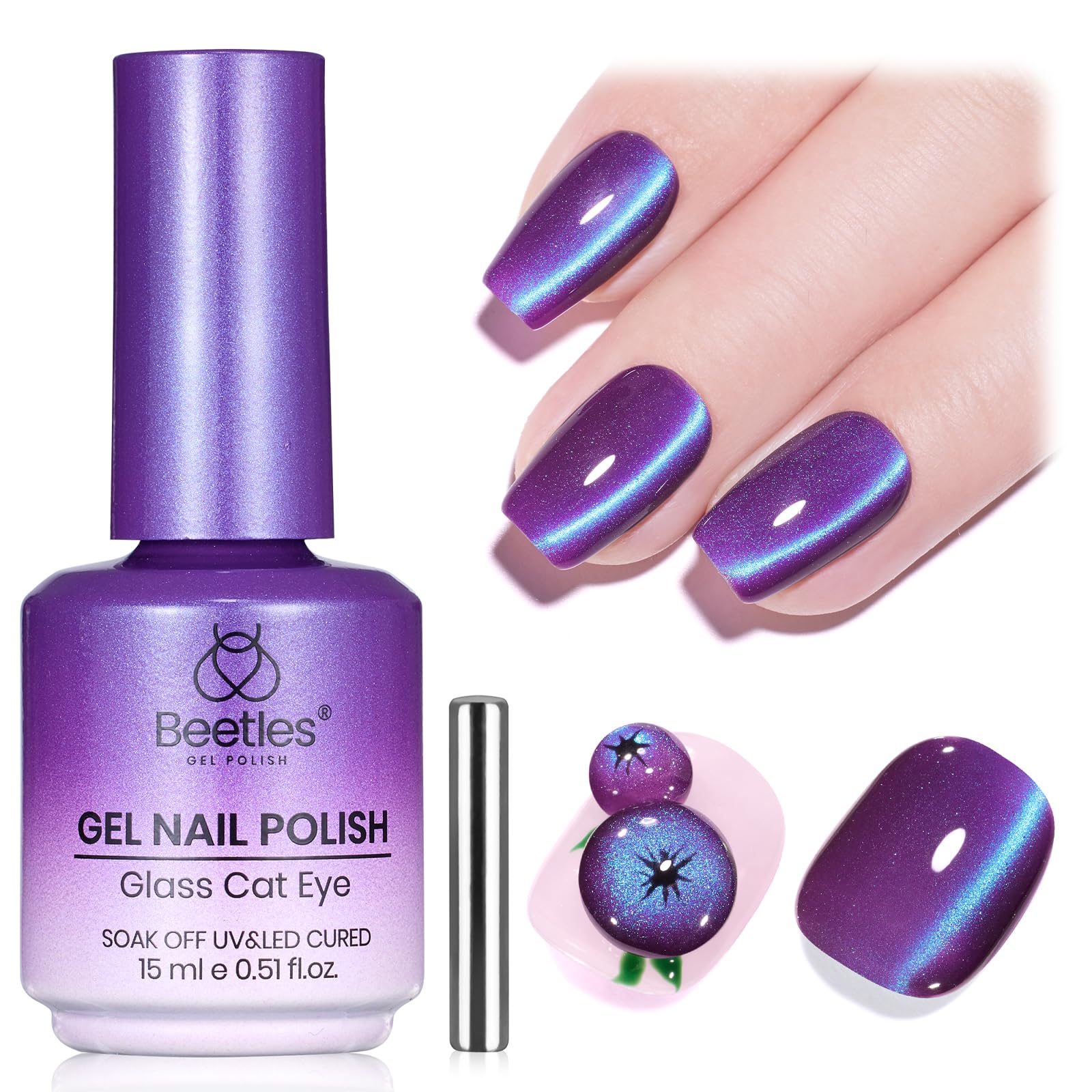Beetles Star Cascade Silver Cat Eye Gel Nail Polish - 15ML Christmas Silver Glitter Cat Eye Gel Polish with Magnet Soak Off UV Velvet Nail Polish Salon DIY Manicure Winter Gift for Women