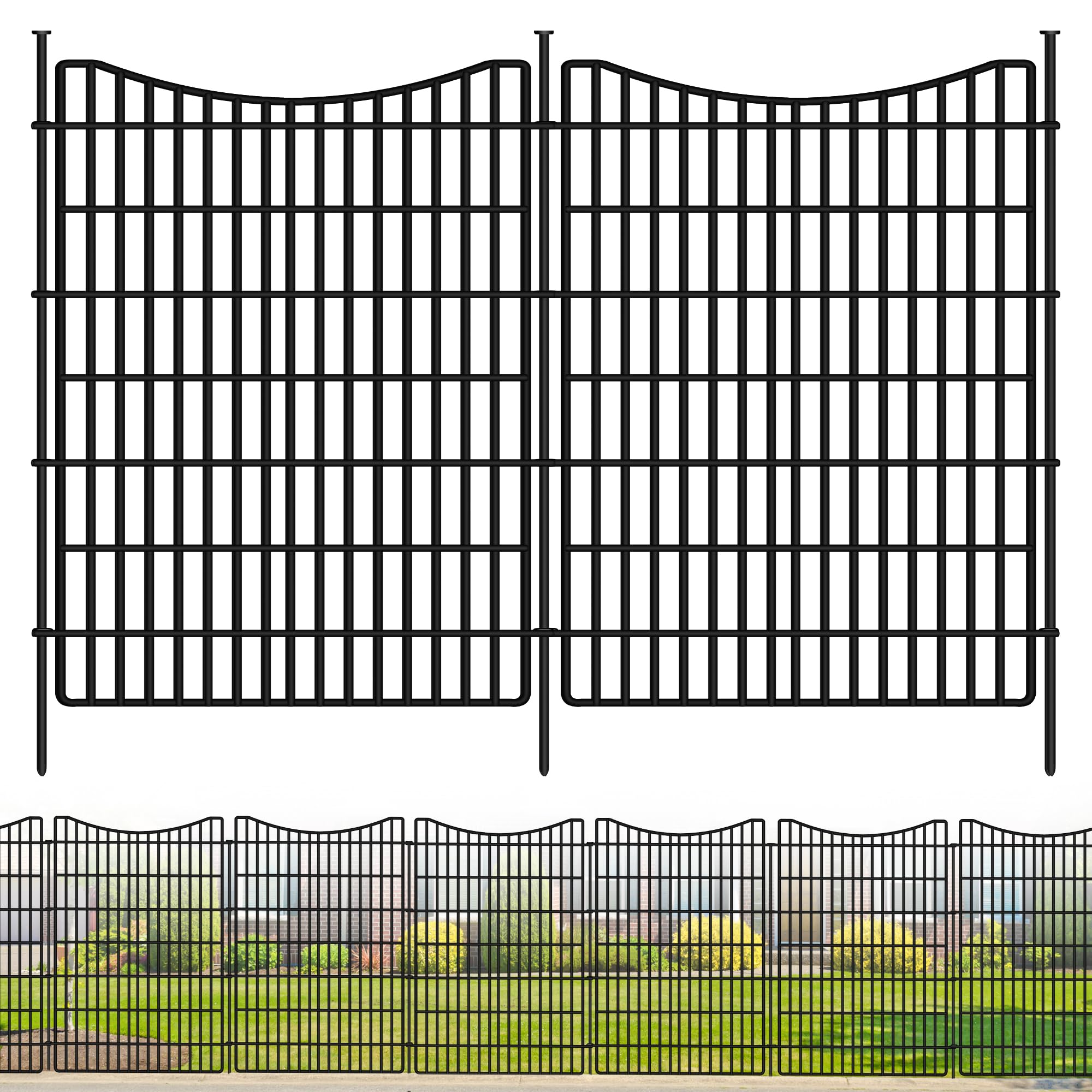 10 Panels Garden Fence Animal Barrier, 33 in(H) X 24 ft(L) Dog Fence Outdoor for Yard with Lock, Tall Metal Fencing with Ground Stakes, Temporary Fencing for Dog, Rabbits, and Patio Border