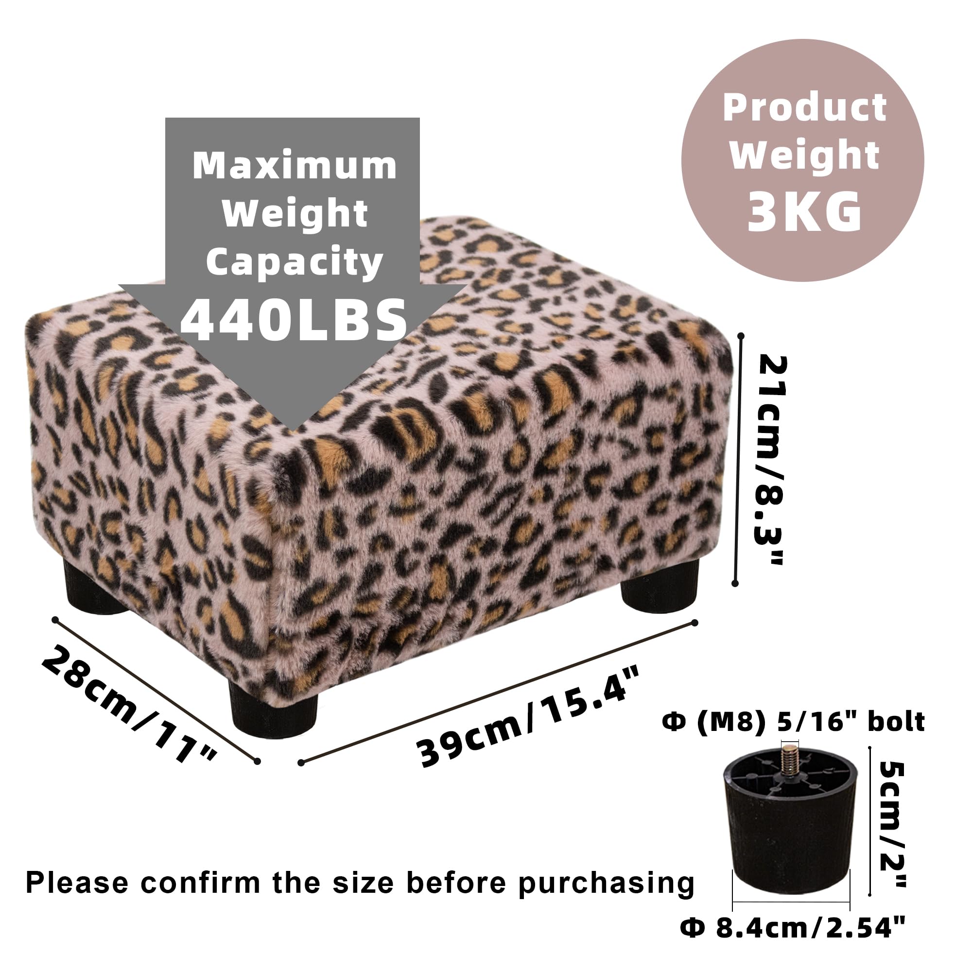 CAROLMADE Small Foot Stool Ottoman Footstool with Legs Under Desk Footrest for Living Room Bedroom and Office, Black