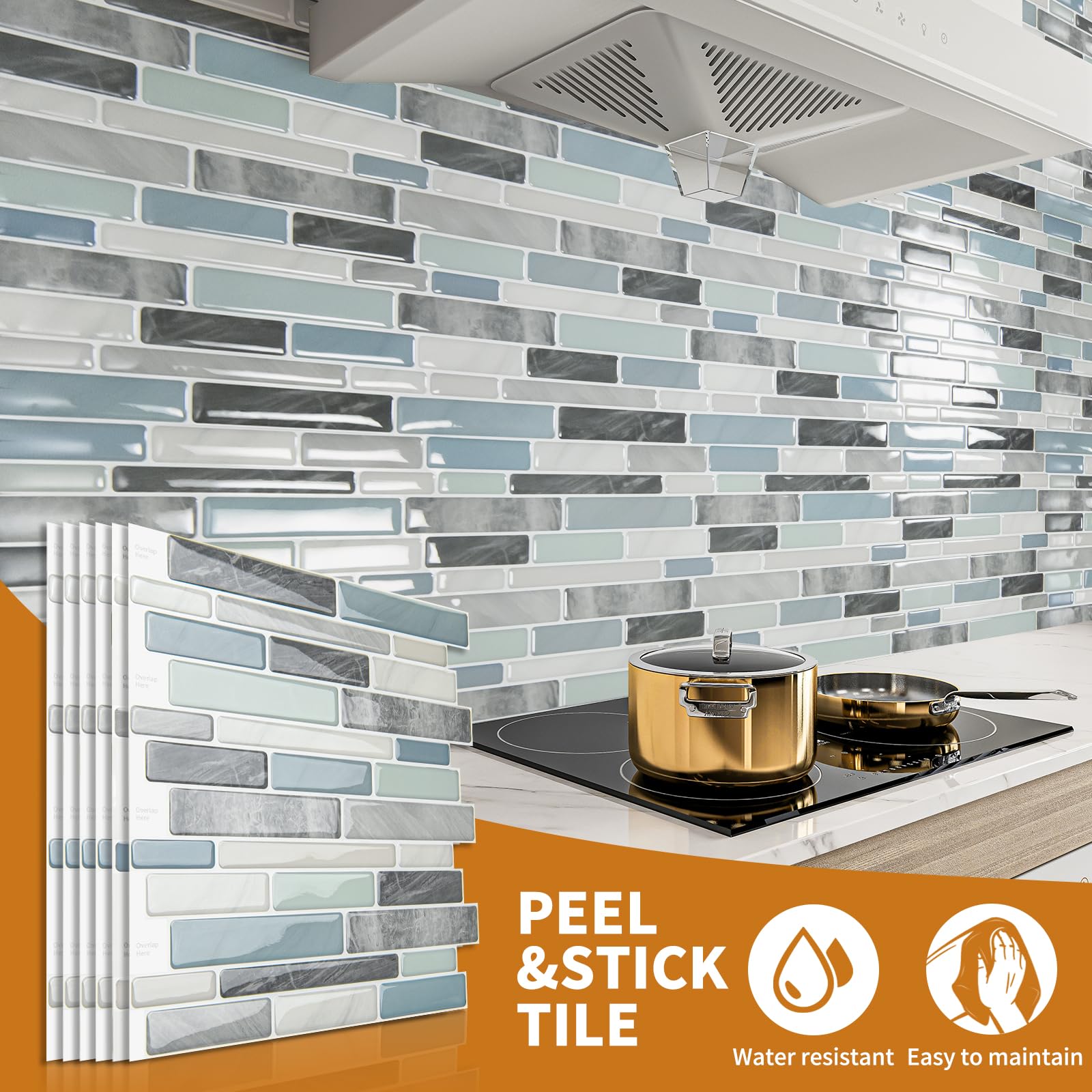 WOWSTAR 10-Sheet Peel and Stick Backsplash Tile for Kitchen, Back Splash Stick On Tiles for Kitchen Wall (Sand)