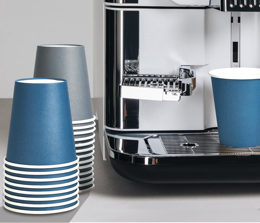 LITOPAK 100 Pack 10 oz Disposable Paper Coffee Cups with Lids for Coffee, Water, Juice, or Tea, Blue and Gray Hot Paper Cups for Home, Restaurant, Store, and Cafe