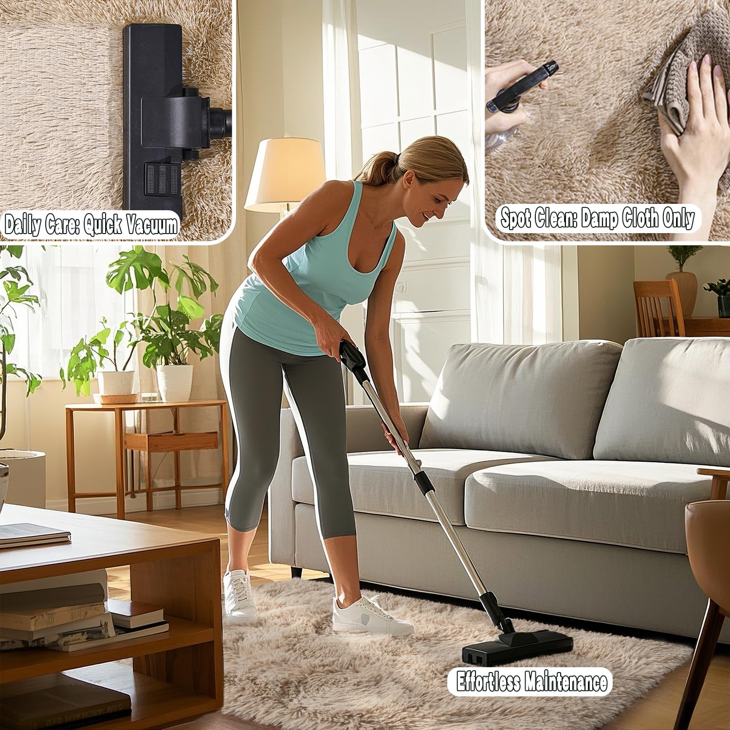 Beige Fluffy Rug for Bedroom 4x6ft - Ultra Soft & Non Slip Shaggy Area Rug, Comfy Durable Carpet for Living Room Kids Room Teens Dorm Home Decor, 1.7'' Thick Indoor Plush Carpets