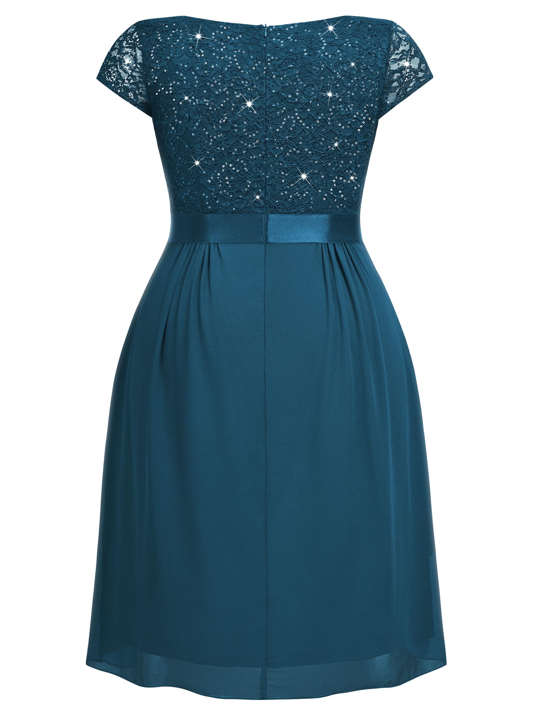Miusol Women's Plus Size Sequin Lace V Neck Ruffle Tiered Chiffon Cocktail Party Dress