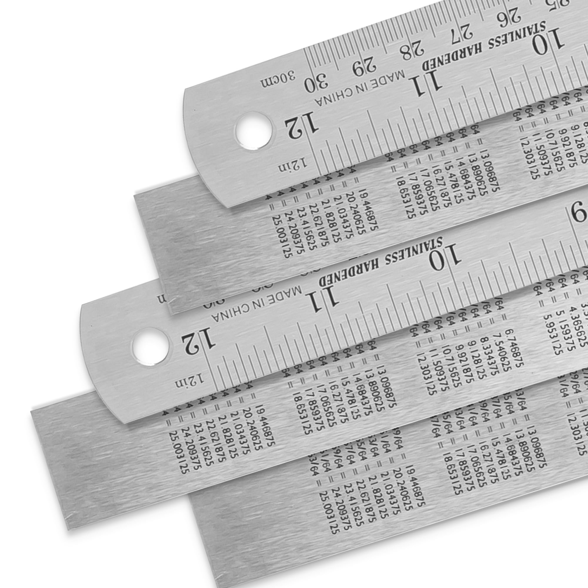 2 Pack Pacific Arc 12 Inch Stainless Steel Ruler with Inch/Metric Conversion Table