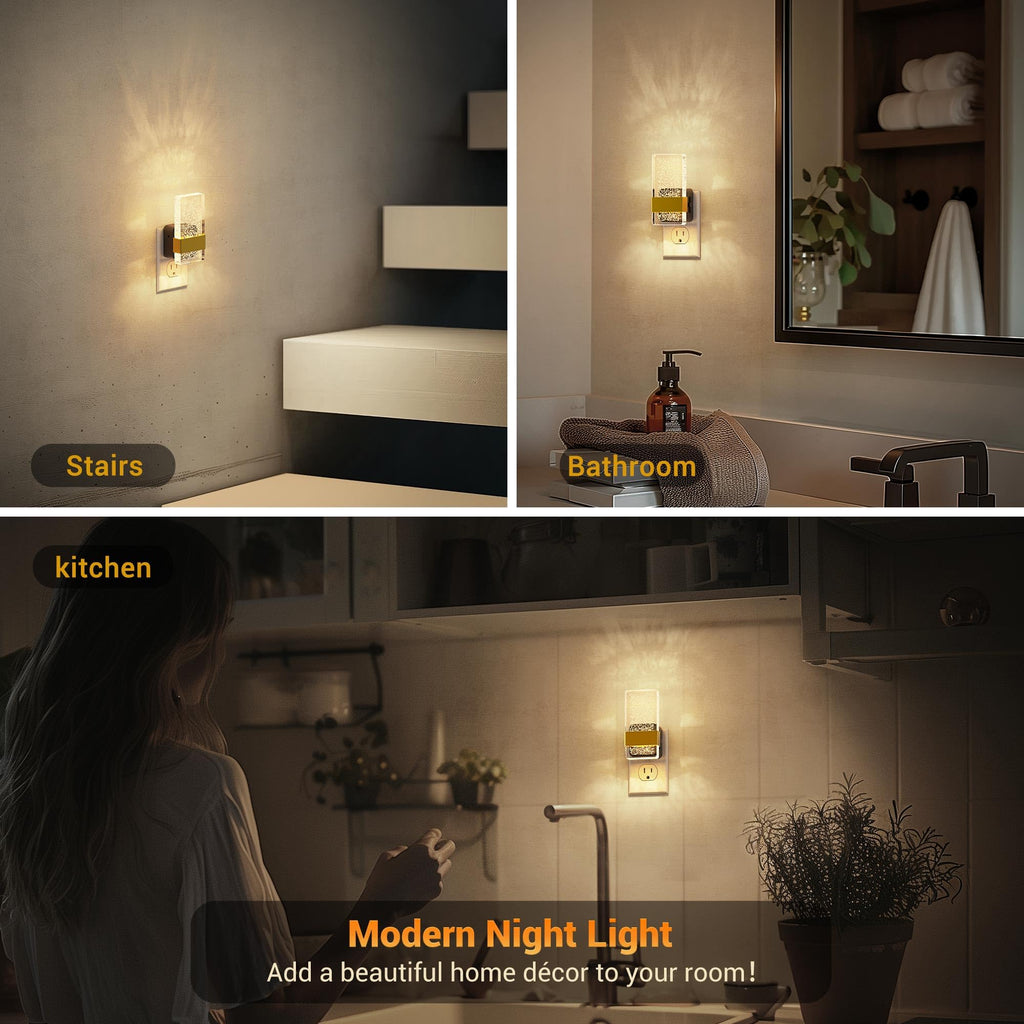 JandCase Night Lights Plug into Wall, Dusk to Dawn Sensor, 3000K Soft White LED, Acrylic Design, 0-100lm Adjustable Brightness, for Bedroom, Bathroom, Living Room, Hallway
