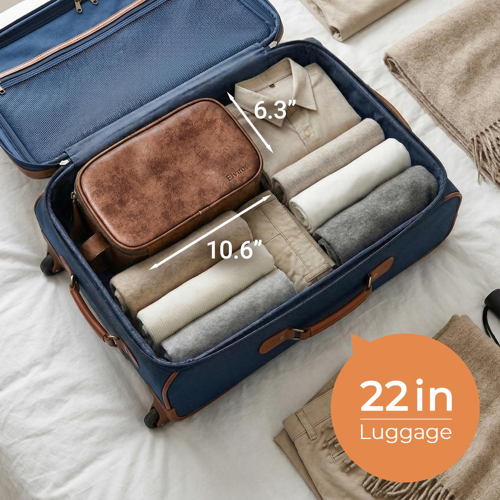 Elviros Travel Toiletry Bag for Men, Shaving Dopp Kit Water-resistant Bathroom Small Toiletries Organizer PU Leather Cosmetic Bags