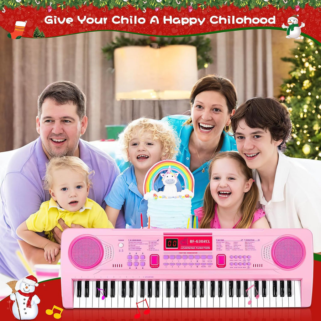 WOSTOO 61 Key Piano Keyboard for Kids, Portable 24.6-Inch Electronic Digital Piano with Follow Teaching Mode, Music Stand, Microphone & Recording, Educational Musical Instrument for Beginners, Pink