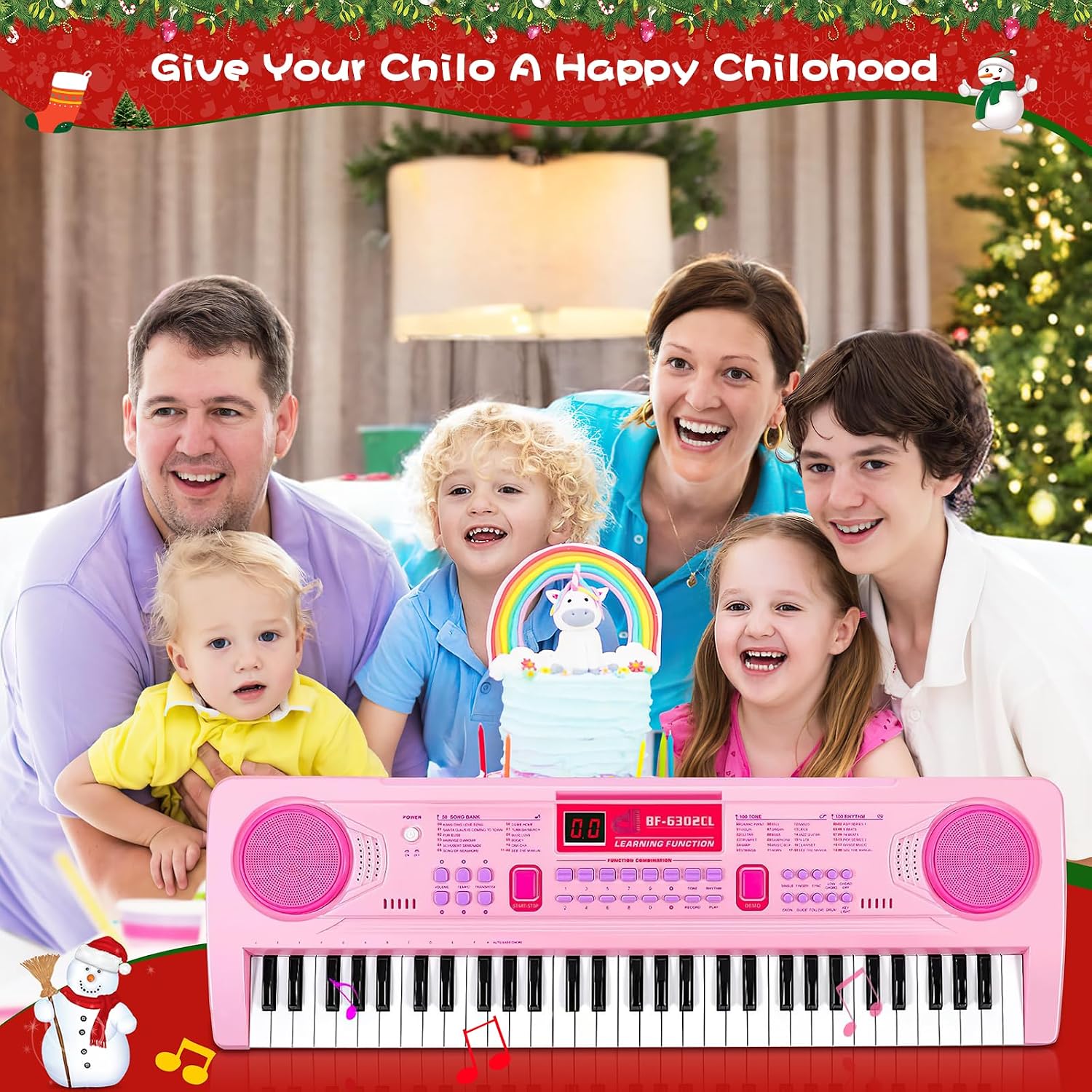 WOSTOO 61 Key Piano Keyboard for Kids, Portable 24.6-Inch Electronic Digital Piano with Follow Teaching Mode, Music Stand, Microphone & Recording, Educational Musical Instrument for Beginners, Pink