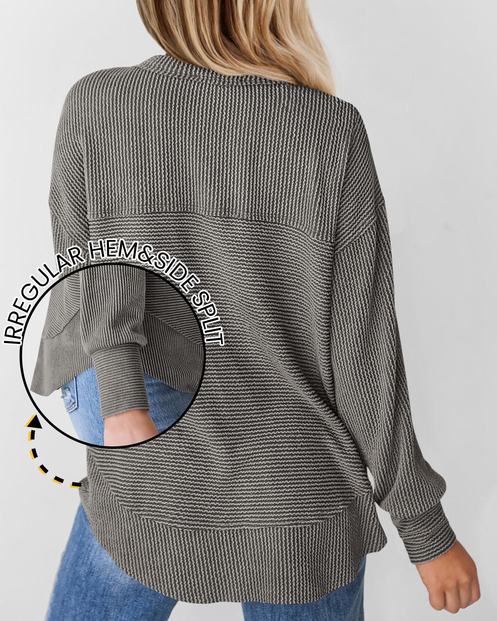 KIRUNDO Going Out Tops for Women Henley Shirts 2025 Casual Ribbed Knit Long Sleeve Tunic Summer Fall Button V Neck Blouse