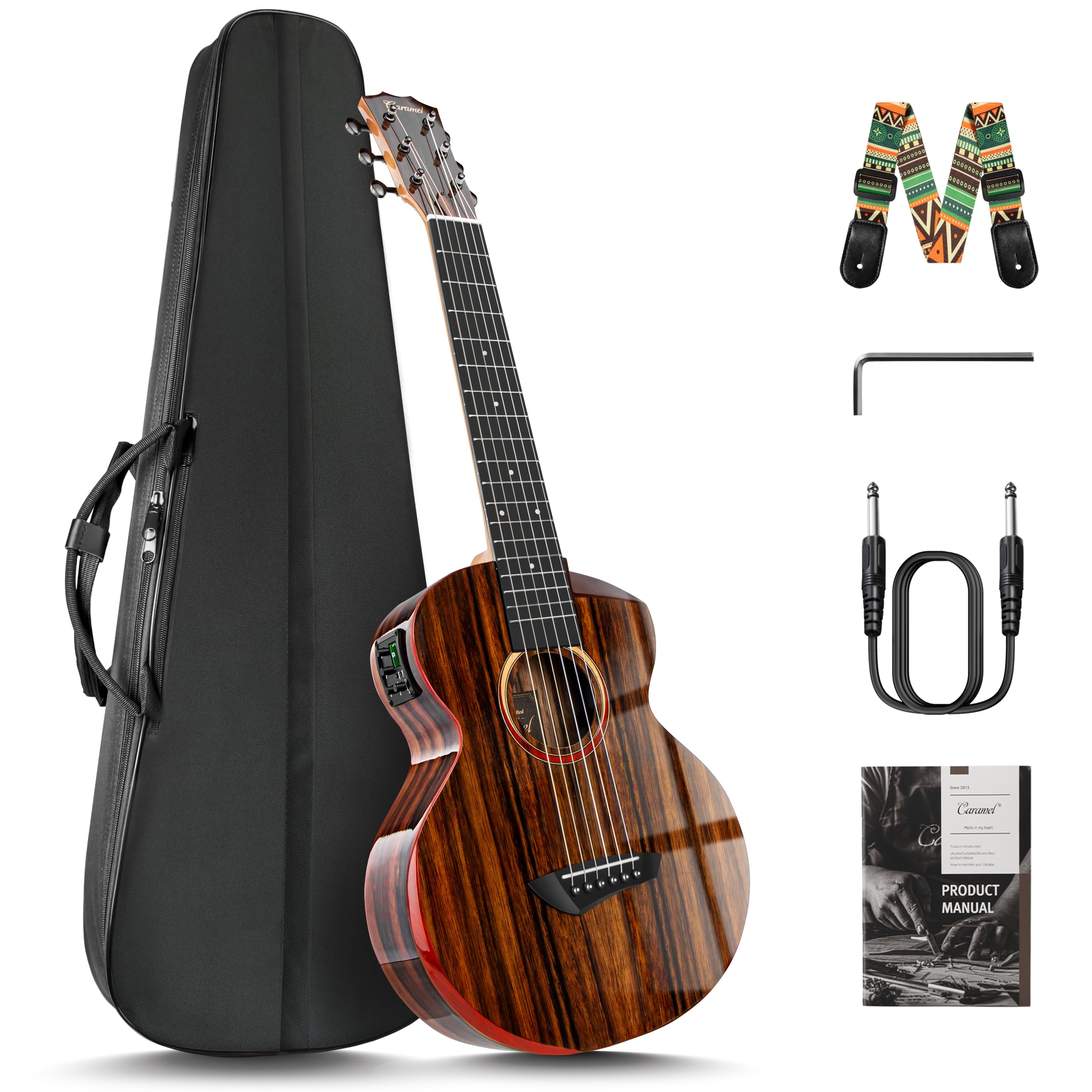 Caramel TEG95 Butterfly Bocote Glossy Tenor Acoustic & Electric Ukulele | 26-inch Handmade Professional Ukelele Kit with Accessories